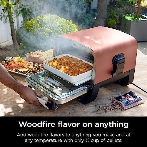 imageNinja OO101 Woodfire 8in1 Outdoor Oven Pizza Oven 700F BBQ Smoker Portable Electric Terracotta Red with XSKOPPL Pizza PeelXSKOCVR Cover XSKOP2R Woodfire PelletsStarter Oven Cover Peel Pellets