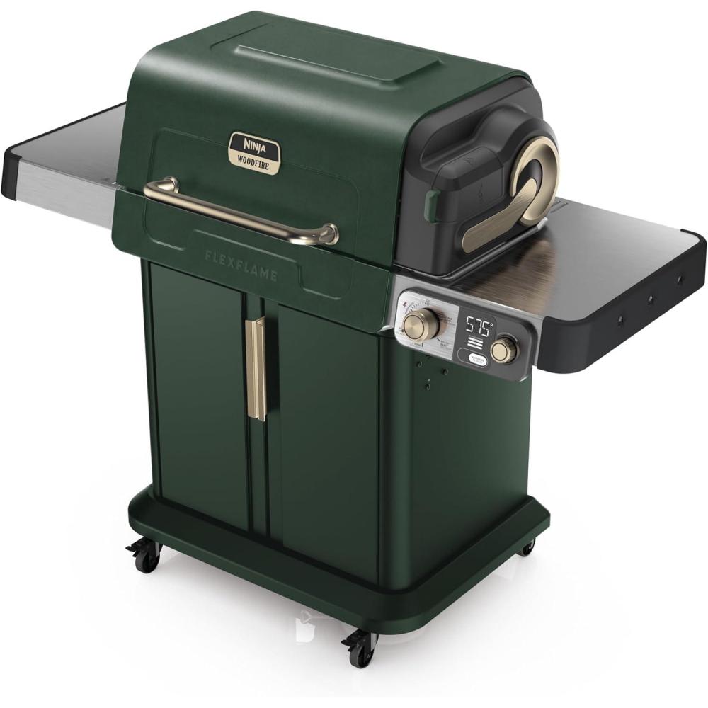 imageNinja FlexFlame Grill and Smoker Electric and Propane Grill Roaster BBQ Grill 5in1 Cooking System 3 Burner Digital Control Outdoor Cooking Griddle Pizza Maker Blue PG301BLGreen