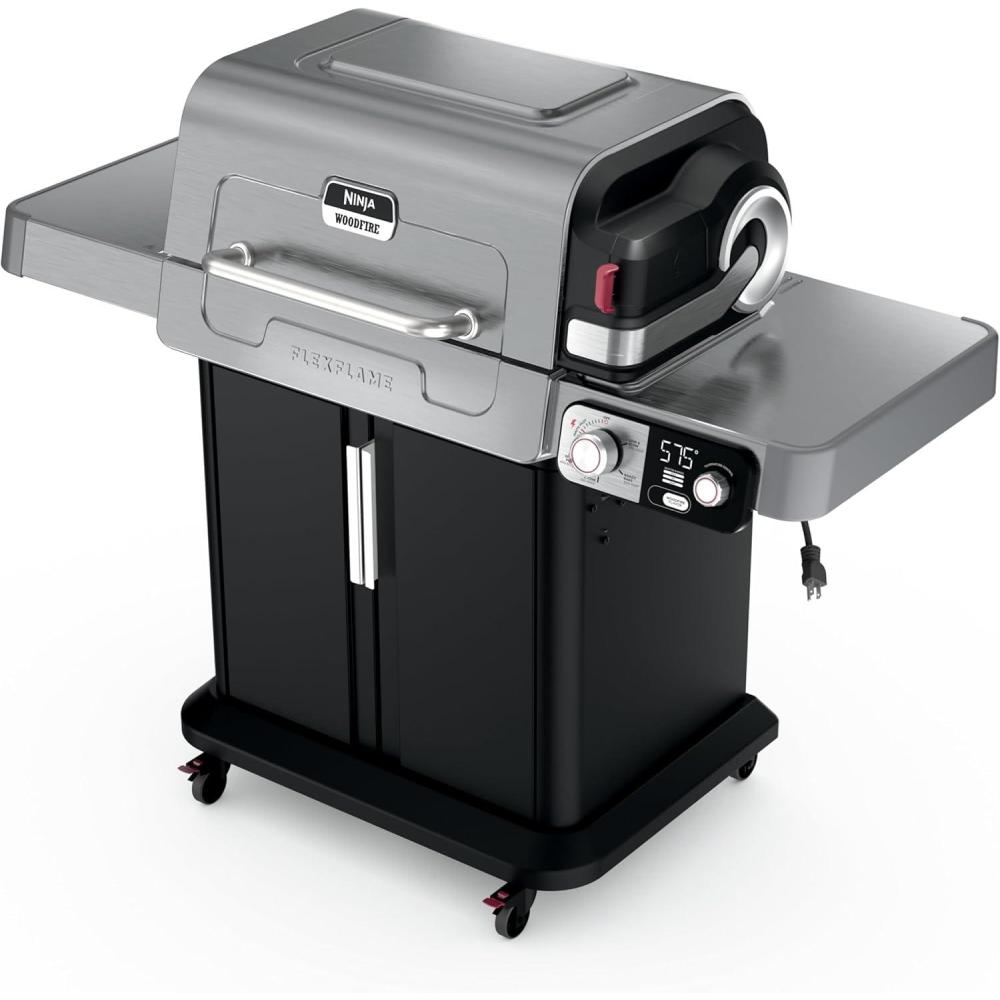 imageNinja FlexFlame Grill and Smoker Electric and Propane Grill Roaster BBQ Grill 5in1 Cooking System 3 Burner Digital Control Outdoor Cooking Griddle Pizza Maker Blue PG301BLStainless Steel