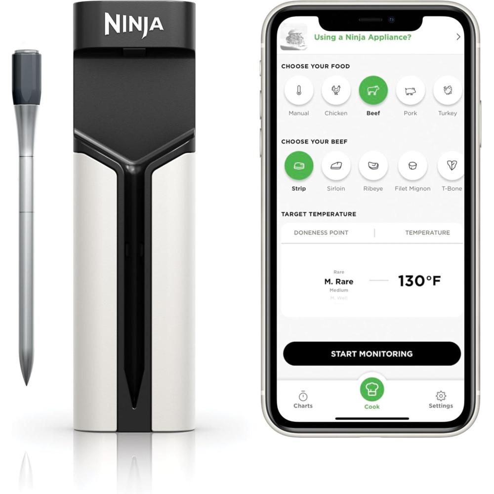 imageNinja Meat Thermometer ProChef Wireless Probe for Indoor amp Outdoor Air Fryer Grill Cooking Smoker Oven Roaster Long Range Bluetooth App Connection Flareup Resistant Waterproof US Only WP100