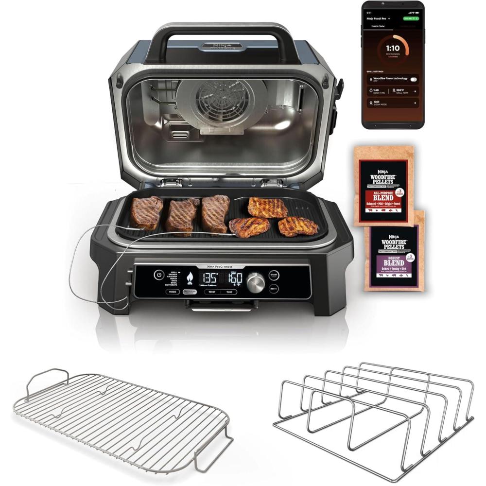 imageNinja OG951 Woodfire Pro Connect Premium XL Outdoor Grill amp Smoker amp XSKRACKXL Woodfire Rib Rack amp XSKRSTRKXL Woodfire Roast amp Smoke RackWoodfire Pro Connect XL Grill