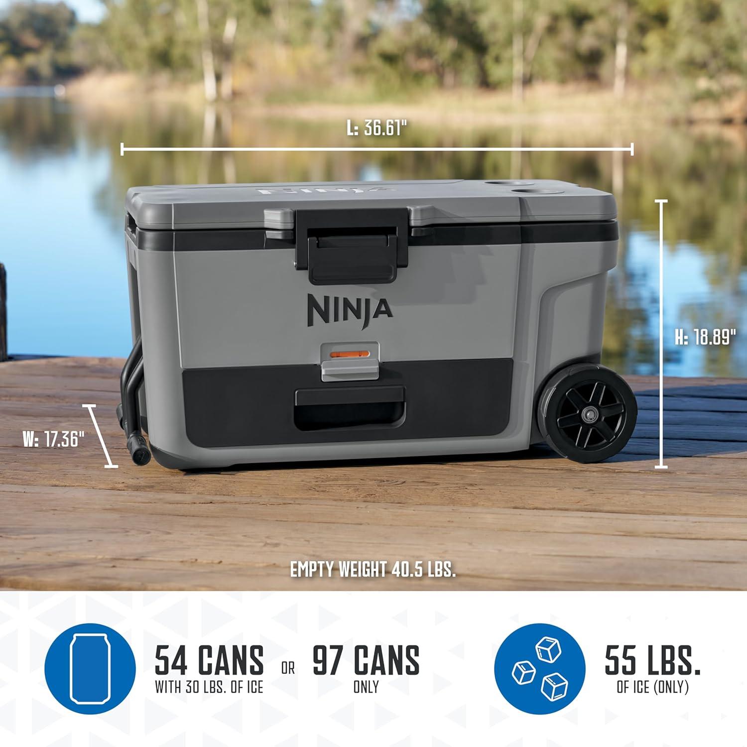 imageNinja Cooler FrostVault 45QT Cooler with Wheels Insulated with Temp Dry Storage Drawer Keeps Ice Cold for Days for The Beach Camping Picnics amp More Canyon Red FB245MRSlate Gray