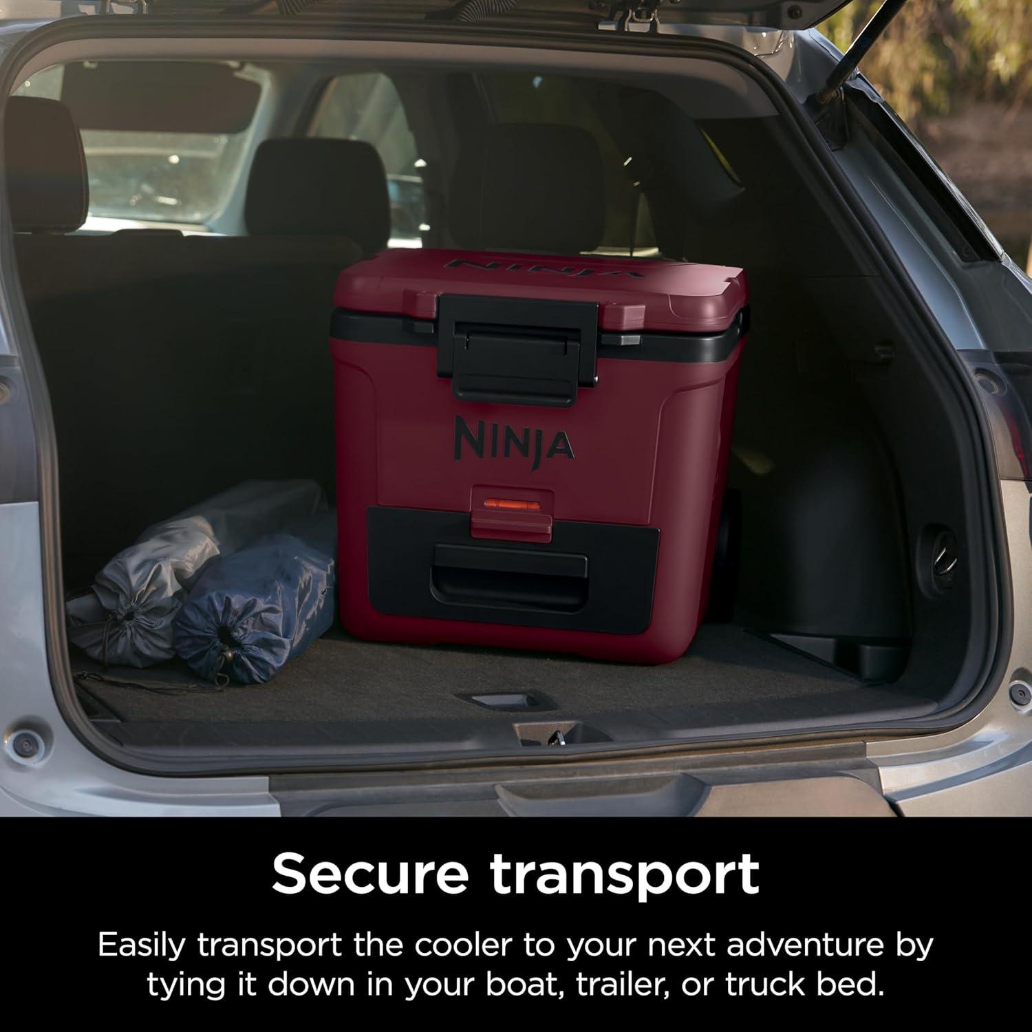 imageNinja Cooler FrostVault 45QT Cooler with Wheels Insulated with Temp Dry Storage Drawer Keeps Ice Cold for Days for The Beach Camping Picnics amp More Canyon Red FB245MRMerlot