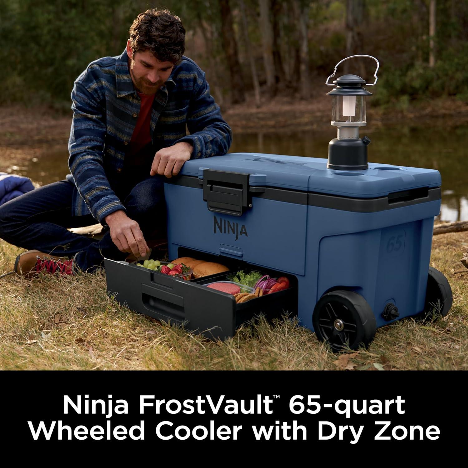 imageNinja Cooler FrostVault 45QT Cooler with Wheels Insulated with Temp Dry Storage Drawer Keeps Ice Cold for Days for The Beach Camping Picnics amp More Birch Beige FB245CSLakeshore Blue