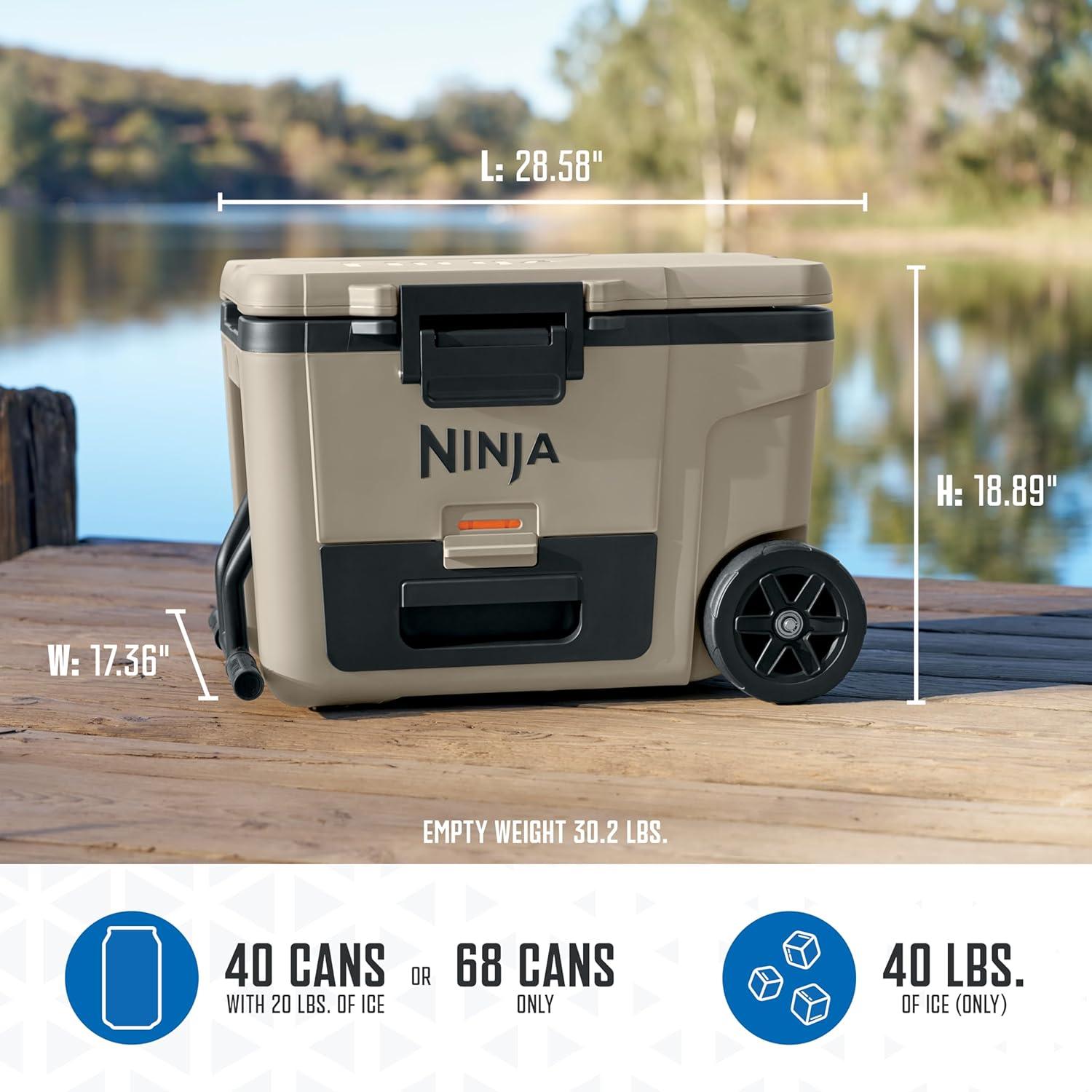 imageNinja Cooler FrostVault 45QT Cooler with Wheels Insulated with Temp Dry Storage Drawer Keeps Ice Cold for Days for The Beach Camping Picnics amp More Canyon Red FB245MRBirch Beige