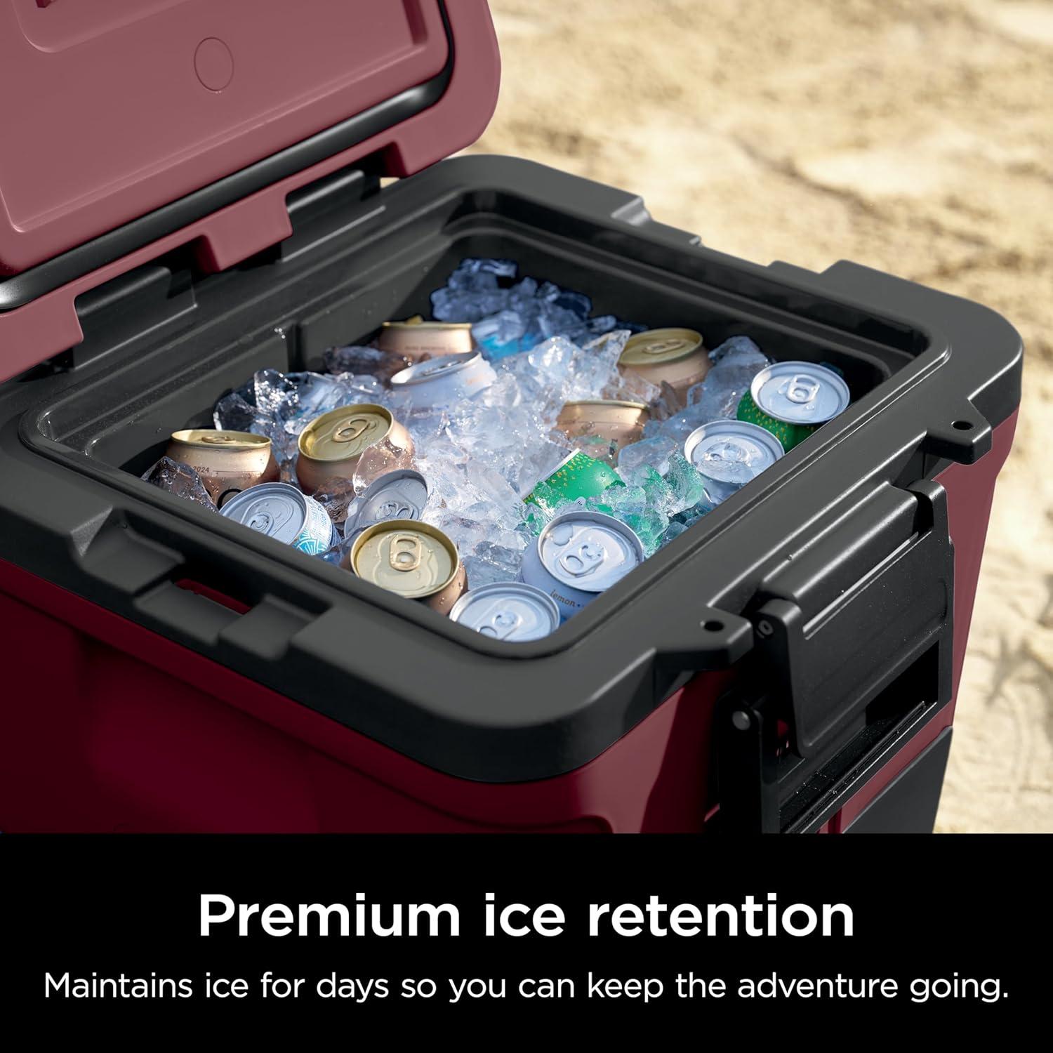 imageNinja Cooler FrostVault 45QT Cooler with Wheels Insulated with Temp Dry Storage Drawer Keeps Ice Cold for Days for The Beach Camping Picnics amp More Canyon Red FB245MRMerlot