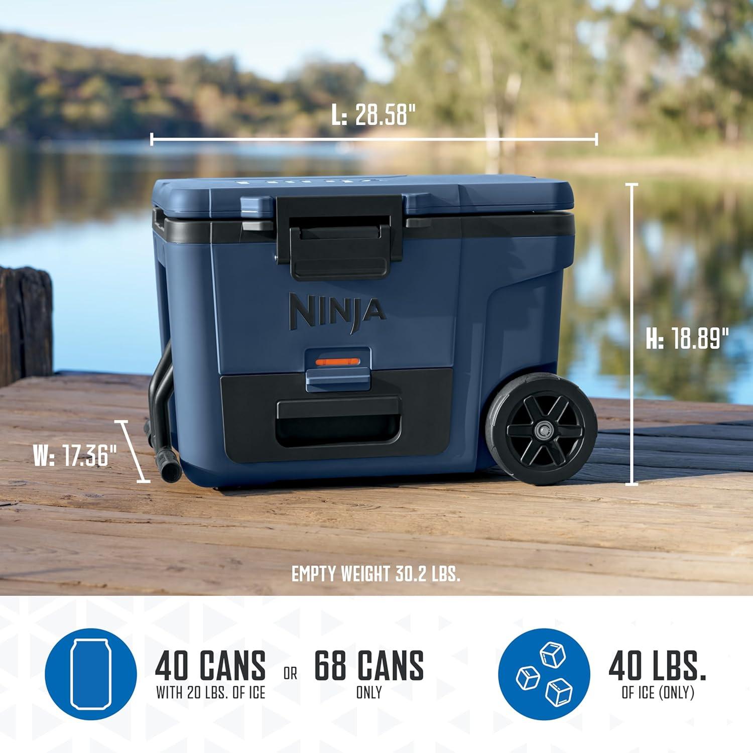 imageNinja Cooler FrostVault 45QT Cooler with Wheels Insulated with Temp Dry Storage Drawer Keeps Ice Cold for Days for The Beach Camping Picnics amp More Birch Beige FB245CSLakeshore Blue