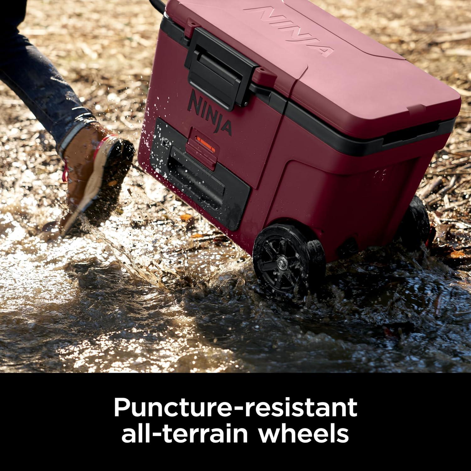 imageNinja Cooler FrostVault 45QT Cooler with Wheels Insulated with Temp Dry Storage Drawer Keeps Ice Cold for Days for The Beach Camping Picnics amp More Canyon Red FB245MRMerlot