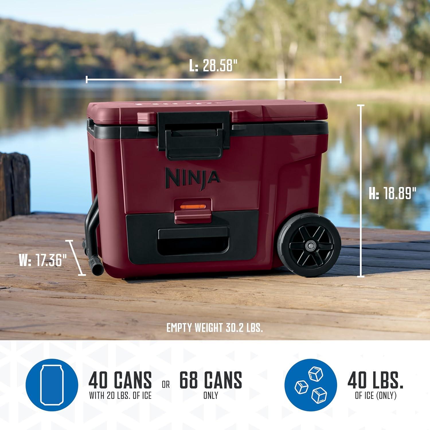 imageNinja Cooler FrostVault 45QT Cooler with Wheels Insulated with Temp Dry Storage Drawer Keeps Ice Cold for Days for The Beach Camping Picnics amp More Canyon Red FB245MRMerlot