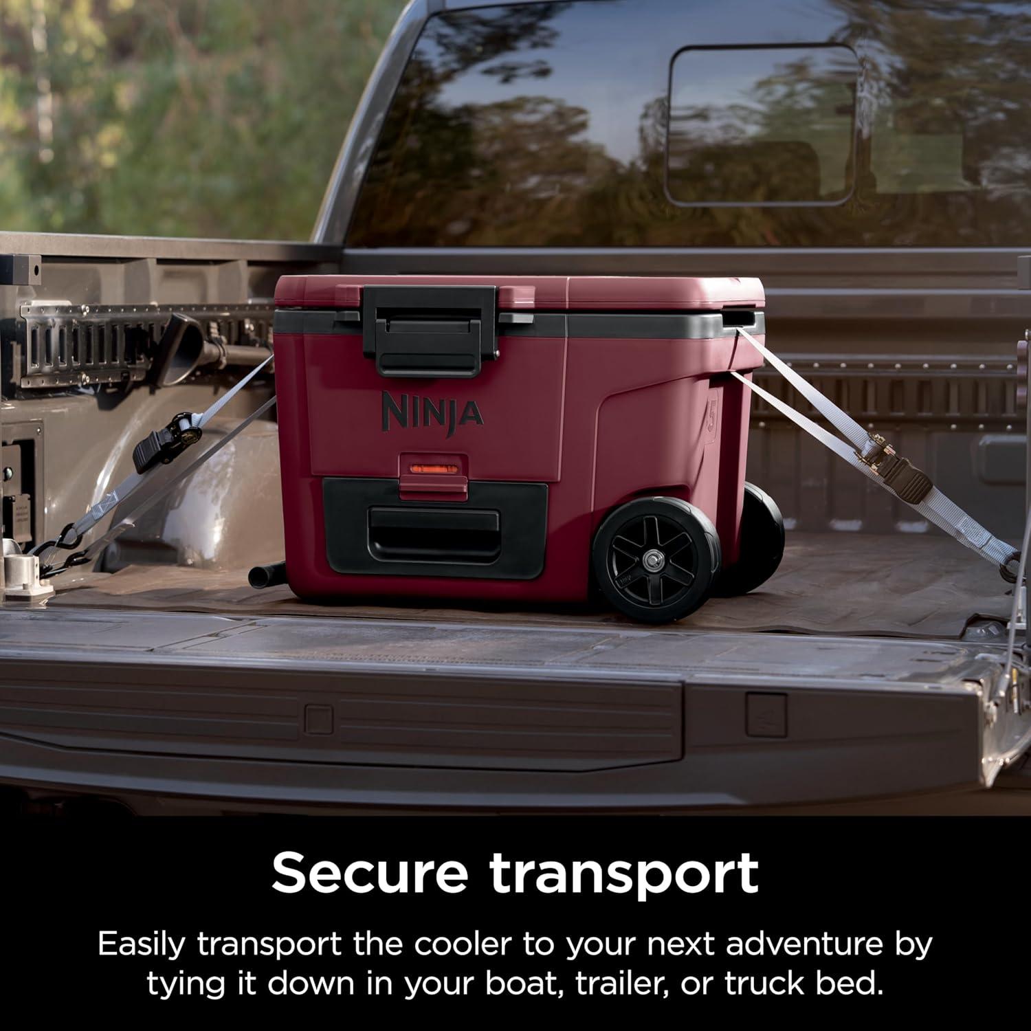 imageNinja Cooler FrostVault 45QT Cooler with Wheels Insulated with Temp Dry Storage Drawer Keeps Ice Cold for Days for The Beach Camping Picnics amp More Canyon Red FB245MRMerlot