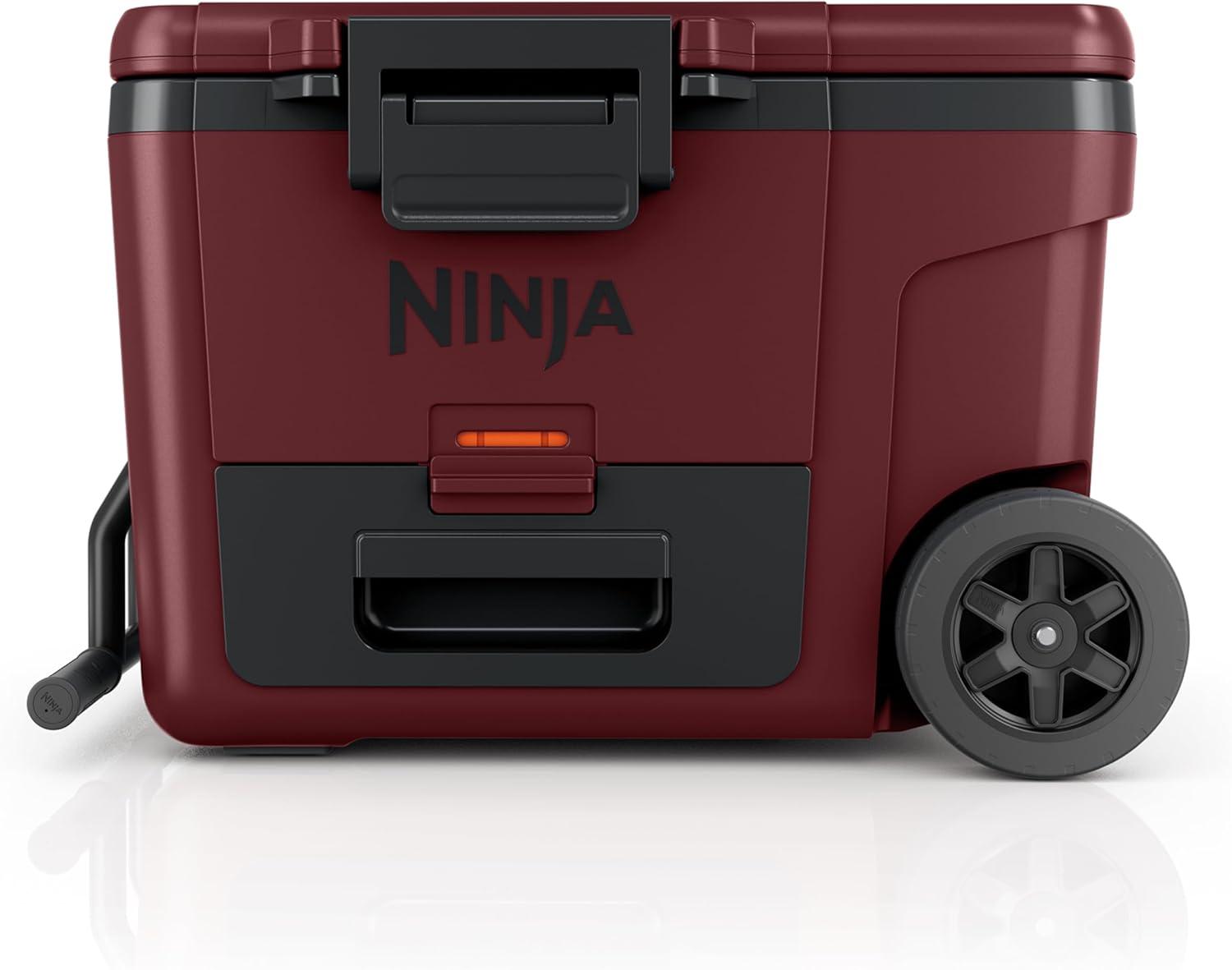 imageNinja Cooler FrostVault 45QT Cooler with Wheels Insulated with Temp Dry Storage Drawer Keeps Ice Cold for Days for The Beach Camping Picnics amp More Canyon Red FB245MRMerlot