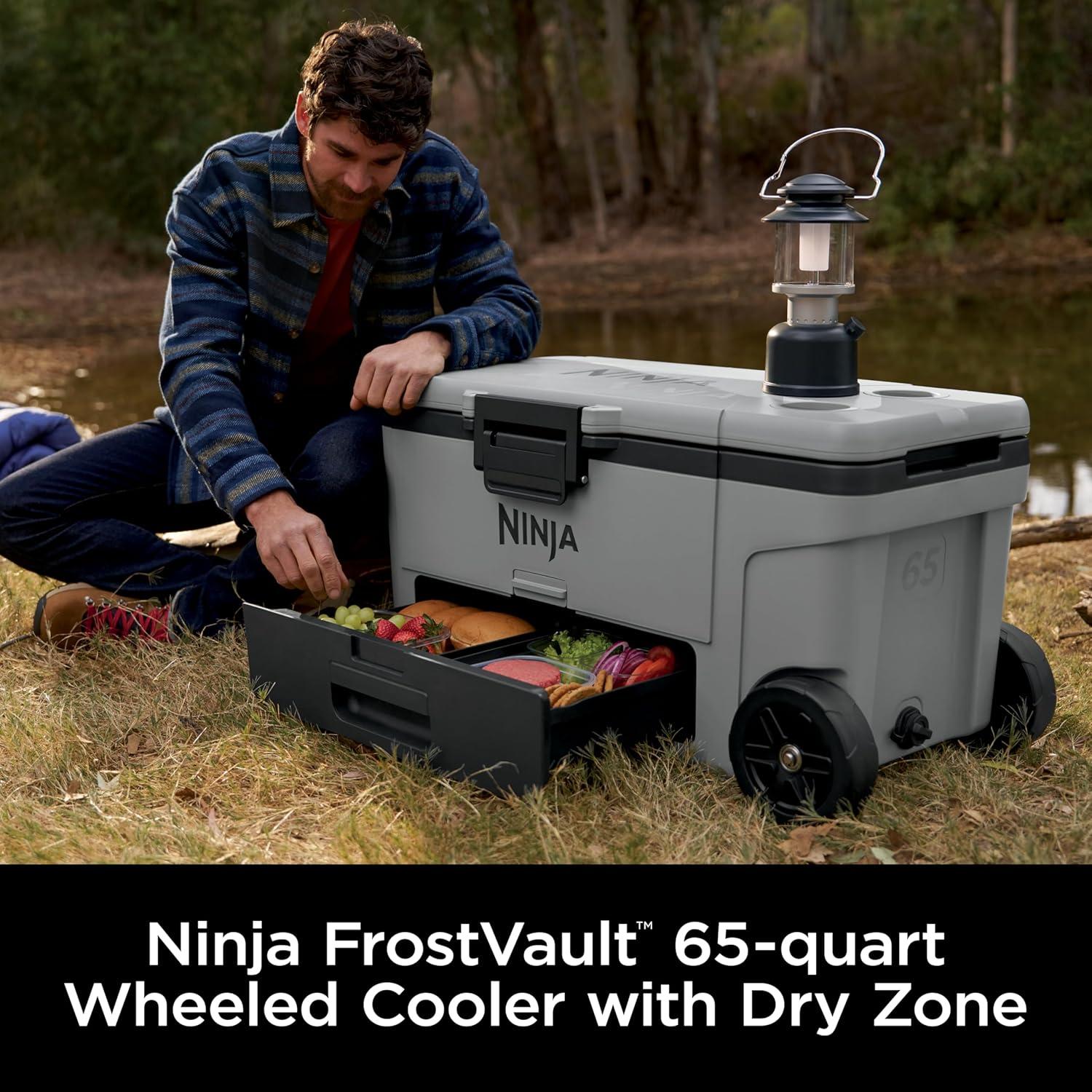imageNinja Cooler FrostVault 45QT Cooler with Wheels Insulated with Temp Dry Storage Drawer Keeps Ice Cold for Days for The Beach Camping Picnics amp More Canyon Red FB245MRSlate Gray