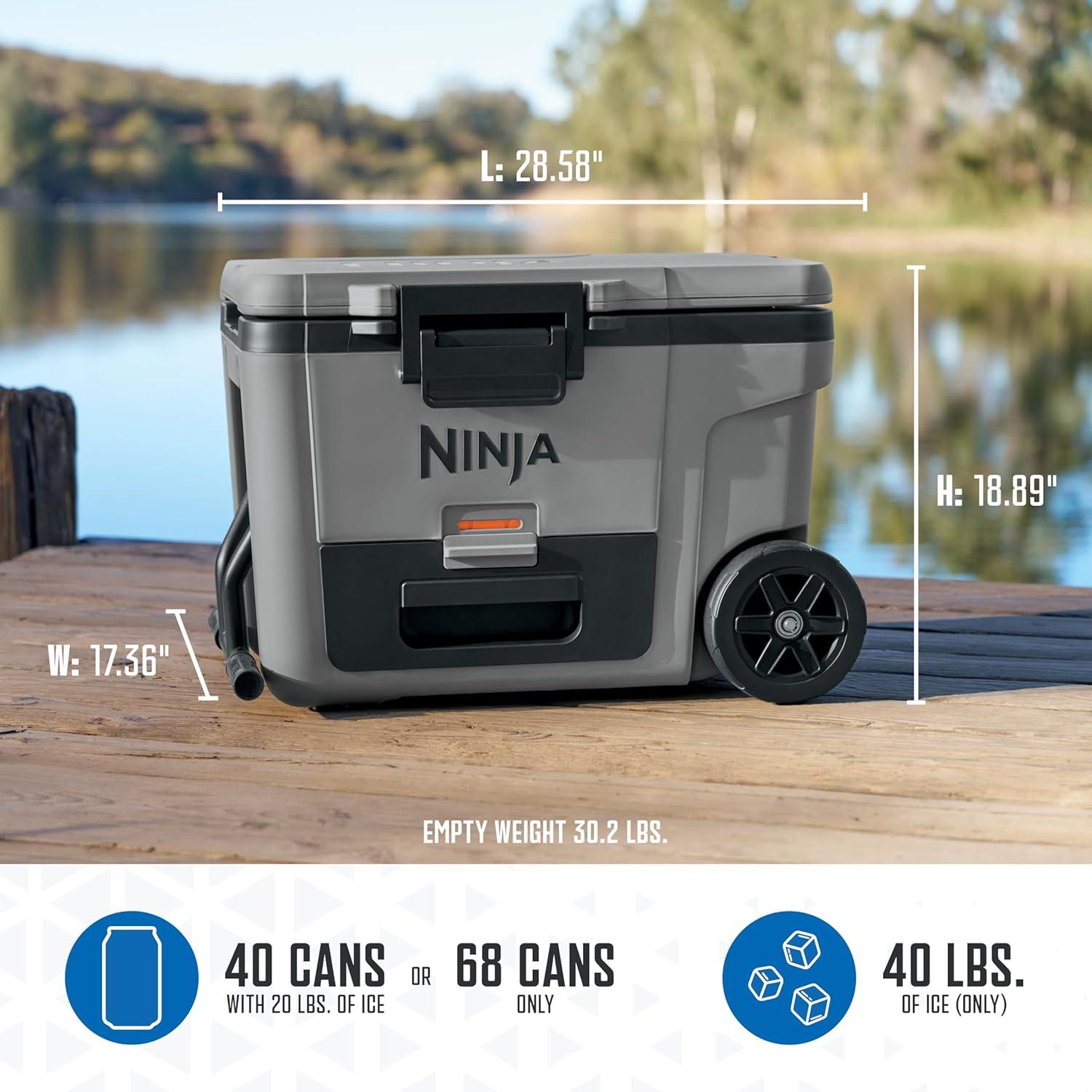 imageNinja Cooler FrostVault 45QT Cooler with Wheels Insulated with Temp Dry Storage Drawer Keeps Ice Cold for Days for The Beach Camping Picnics amp More Canyon Red FB245MRSlate Gray