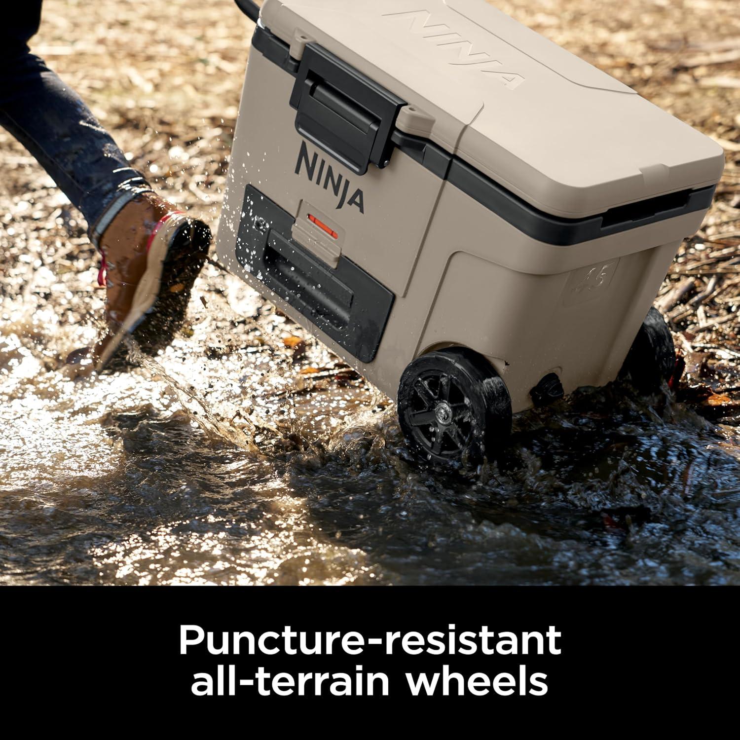 imageNinja Cooler FrostVault 45QT Cooler with Wheels Insulated with Temp Dry Storage Drawer Keeps Ice Cold for Days for The Beach Camping Picnics amp More Canyon Red FB245MRBirch Beige