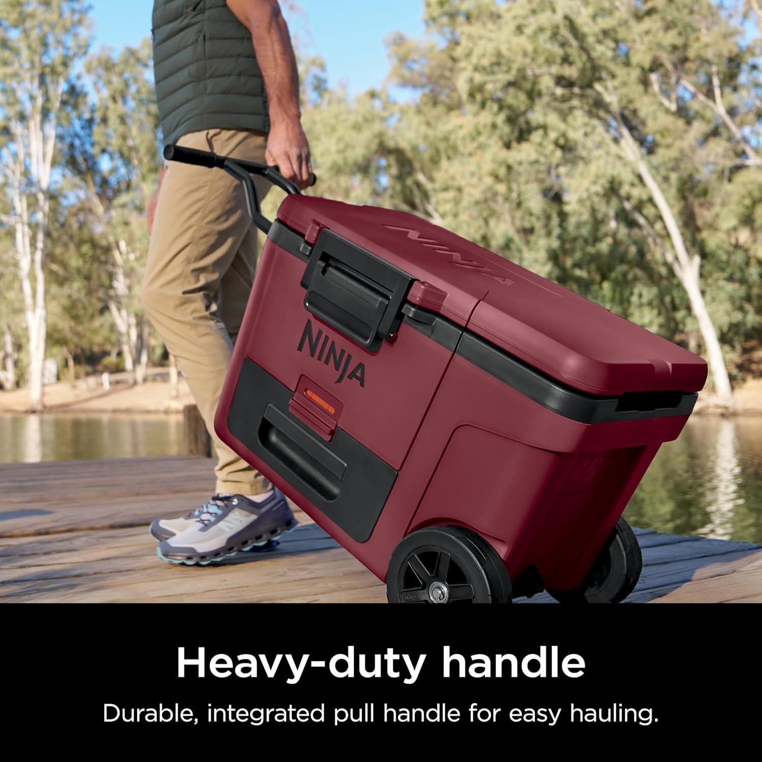 imageNinja Cooler FrostVault 45QT Cooler with Wheels Insulated with Temp Dry Storage Drawer Keeps Ice Cold for Days for The Beach Camping Picnics amp More Canyon Red FB245MRMerlot