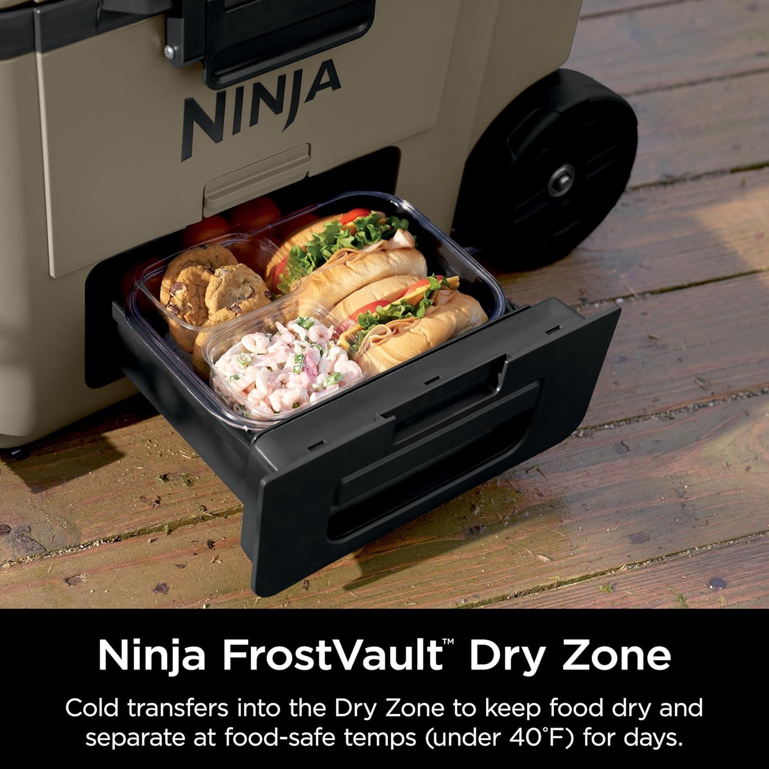 imageNinja Cooler FrostVault 45QT Cooler with Wheels Insulated with Temp Dry Storage Drawer Keeps Ice Cold for Days for The Beach Camping Picnics amp More Canyon Red FB245MRBirch Beige