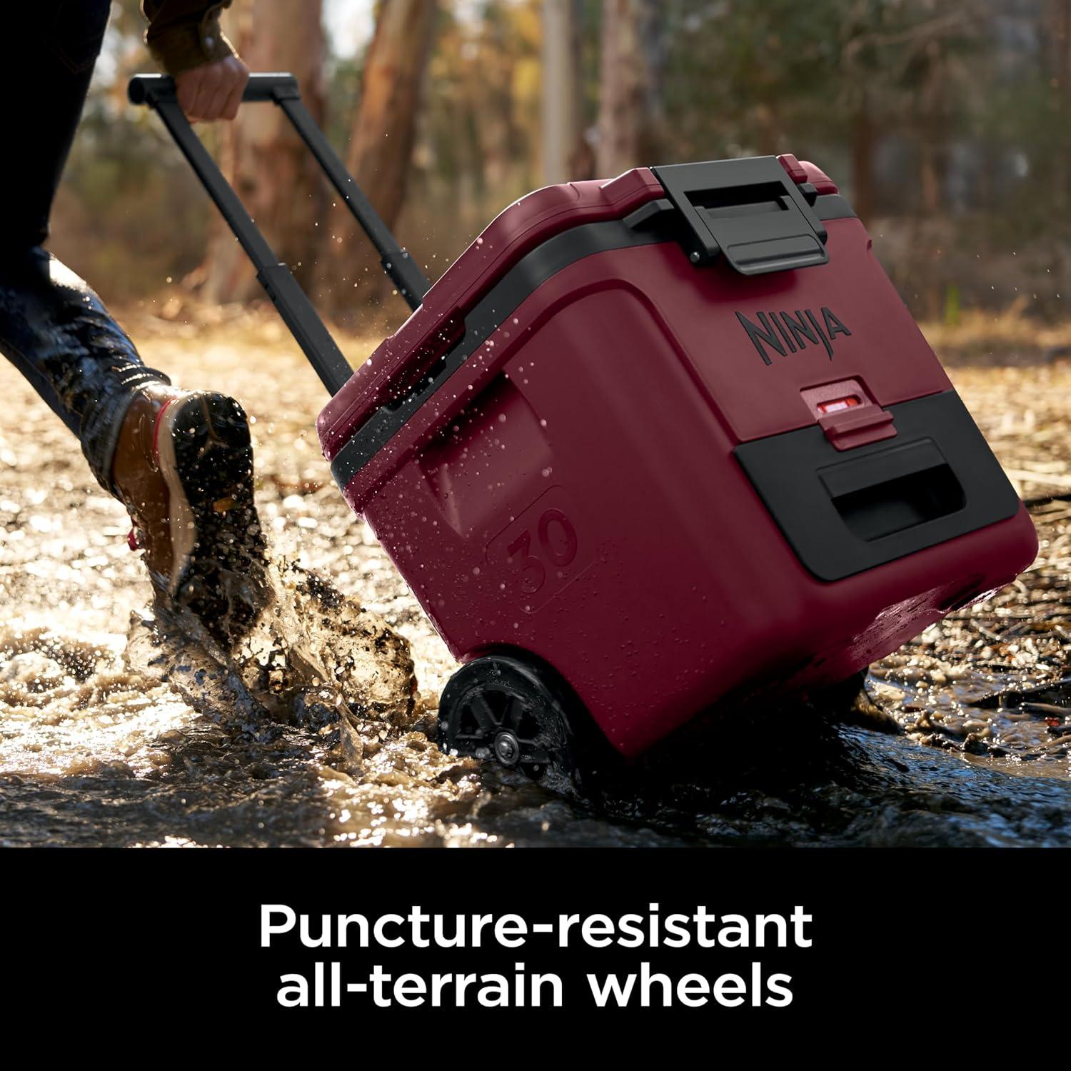 imageNinja Cooler FrostVault 45QT Cooler with Wheels Insulated with Temp Dry Storage Drawer Keeps Ice Cold for Days for The Beach Camping Picnics amp More Canyon Red FB245MRMerlot