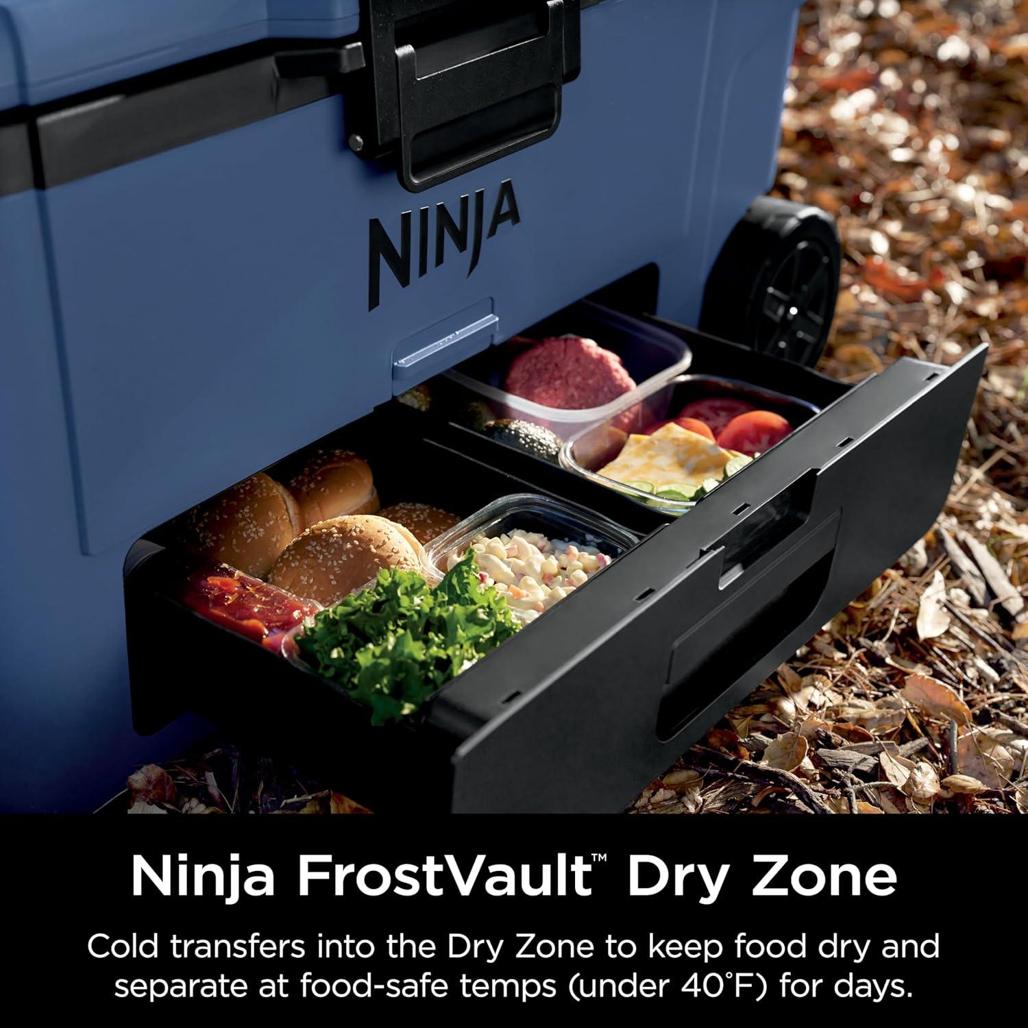 imageNinja Cooler FrostVault 45QT Cooler with Wheels Insulated with Temp Dry Storage Drawer Keeps Ice Cold for Days for The Beach Camping Picnics amp More Birch Beige FB245CSLakeshore Blue