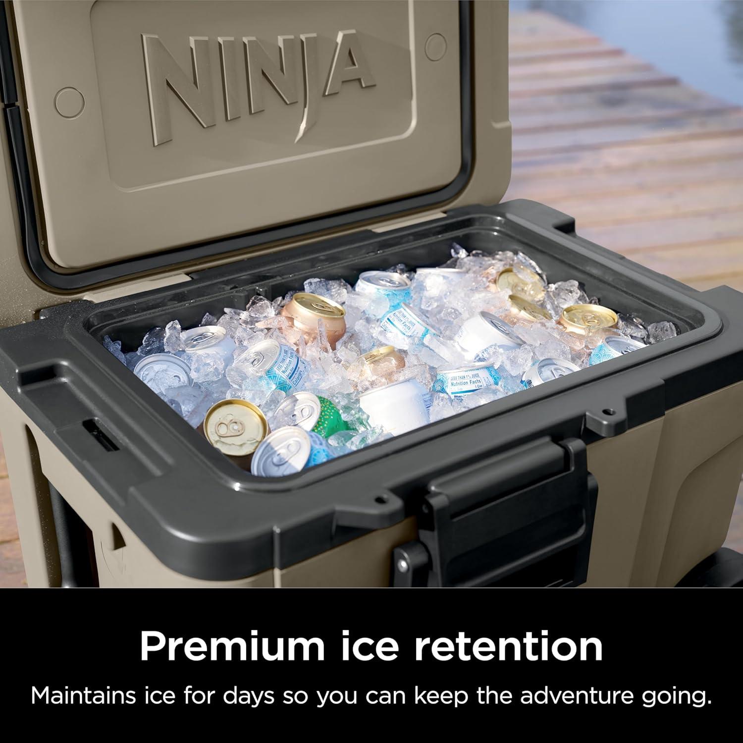 imageNinja Cooler FrostVault 45QT Cooler with Wheels Insulated with Temp Dry Storage Drawer Keeps Ice Cold for Days for The Beach Camping Picnics amp More Canyon Red FB245MRBirch Beige
