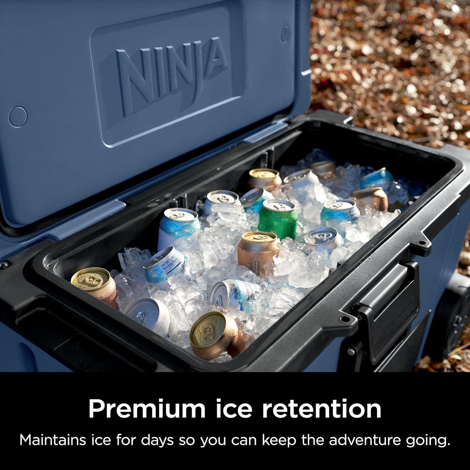 imageNinja Cooler FrostVault 45QT Cooler with Wheels Insulated with Temp Dry Storage Drawer Keeps Ice Cold for Days for The Beach Camping Picnics amp More Birch Beige FB245CSLakeshore Blue