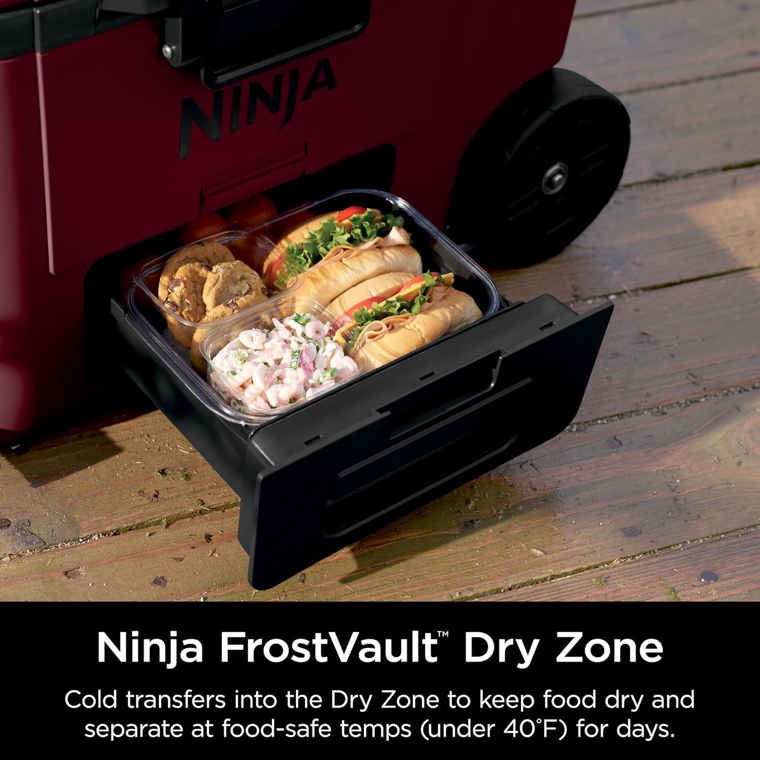 imageNinja Cooler FrostVault 45QT Cooler with Wheels Insulated with Temp Dry Storage Drawer Keeps Ice Cold for Days for The Beach Camping Picnics amp More Canyon Red FB245MRMerlot