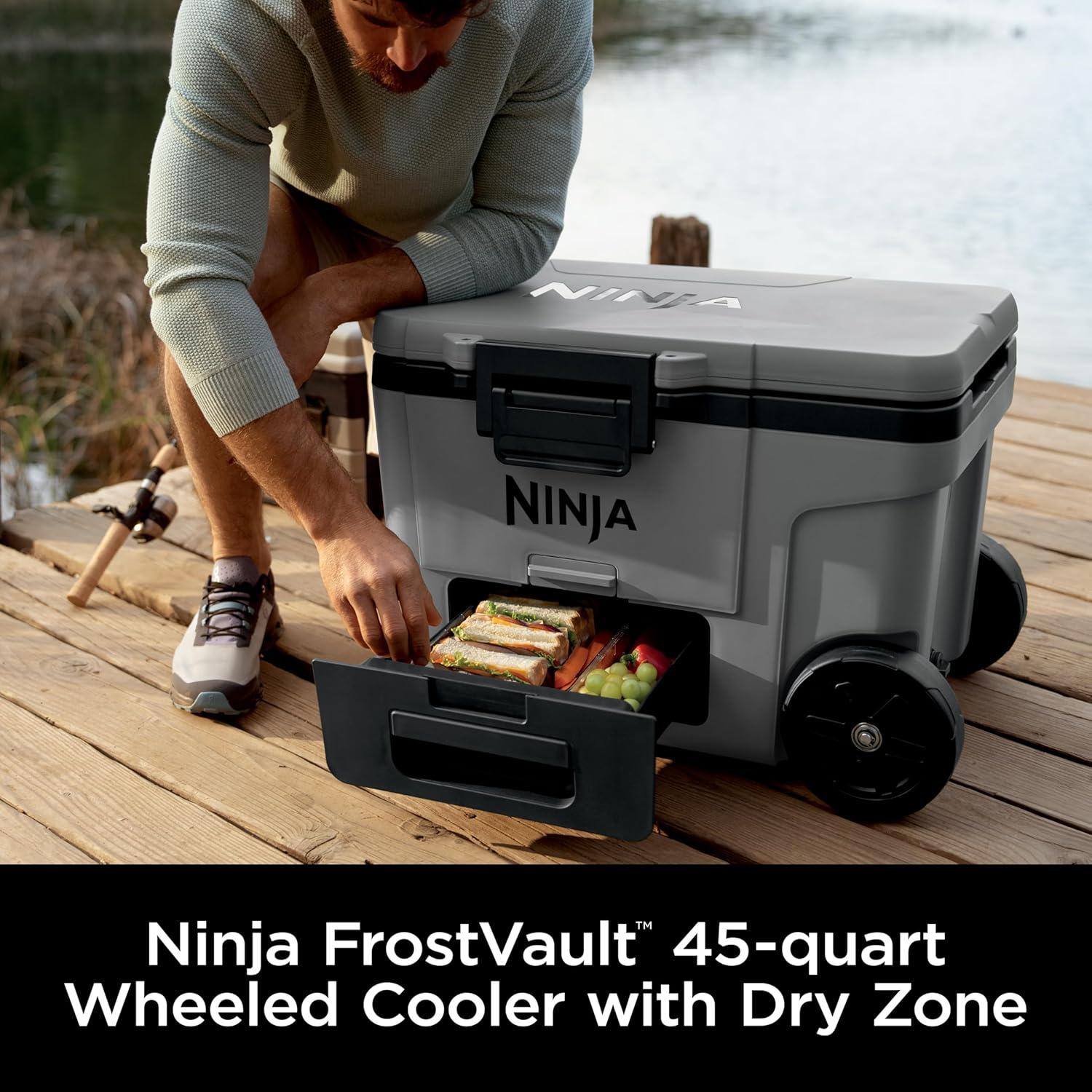 imageNinja Cooler FrostVault 45QT Cooler with Wheels Insulated with Temp Dry Storage Drawer Keeps Ice Cold for Days for The Beach Camping Picnics amp More Canyon Red FB245MRSlate Gray