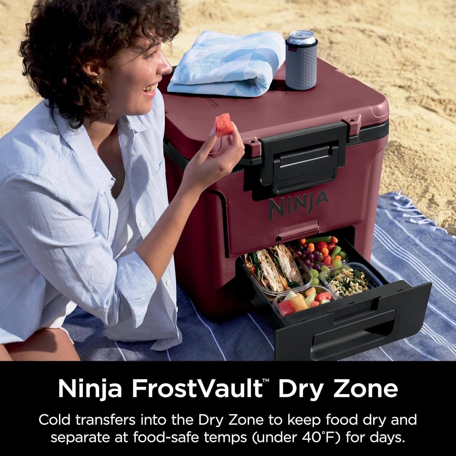 imageNinja Cooler FrostVault 45QT Cooler with Wheels Insulated with Temp Dry Storage Drawer Keeps Ice Cold for Days for The Beach Camping Picnics amp More Canyon Red FB245MRMerlot