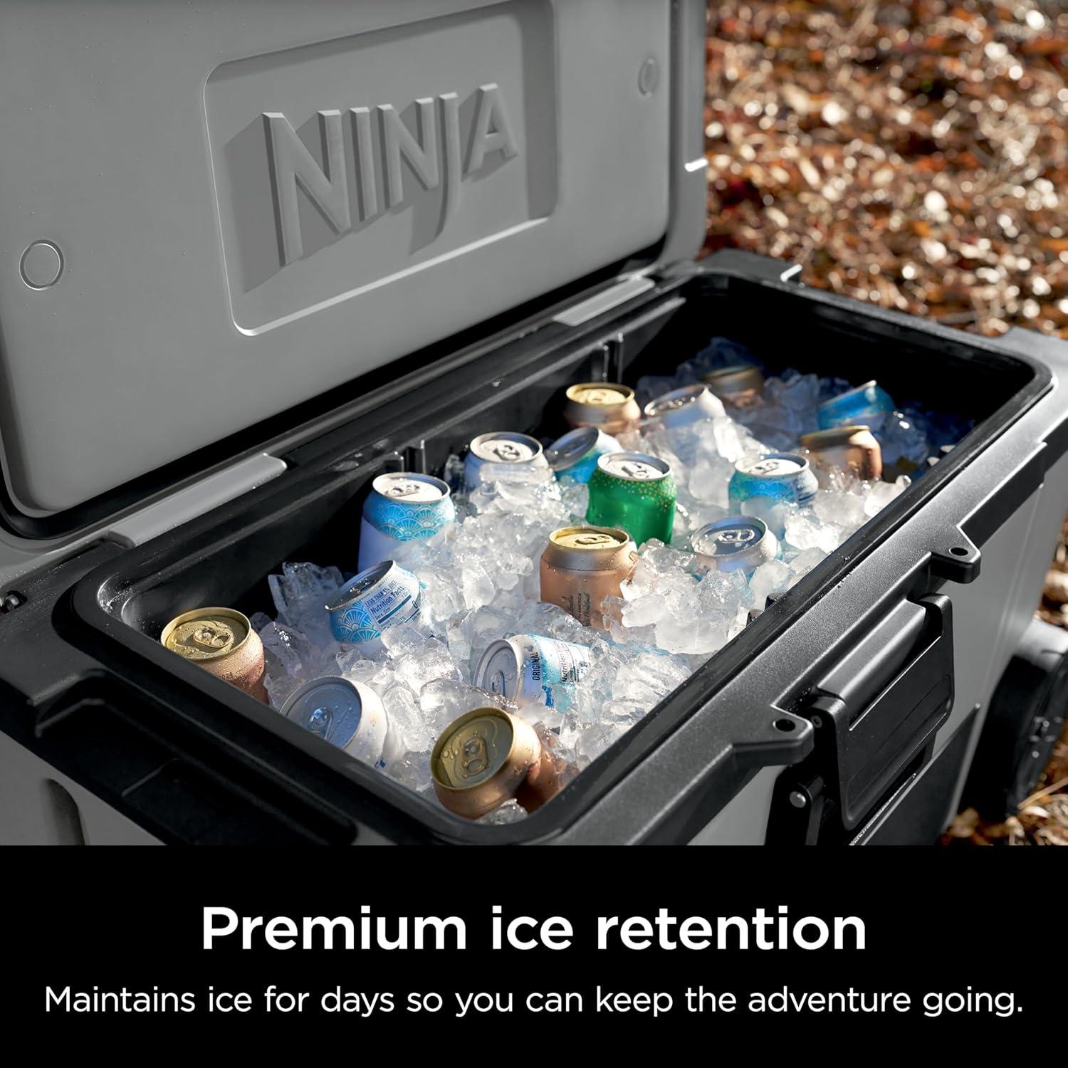 imageNinja Cooler FrostVault 45QT Cooler with Wheels Insulated with Temp Dry Storage Drawer Keeps Ice Cold for Days for The Beach Camping Picnics amp More Canyon Red FB245MRSlate Gray