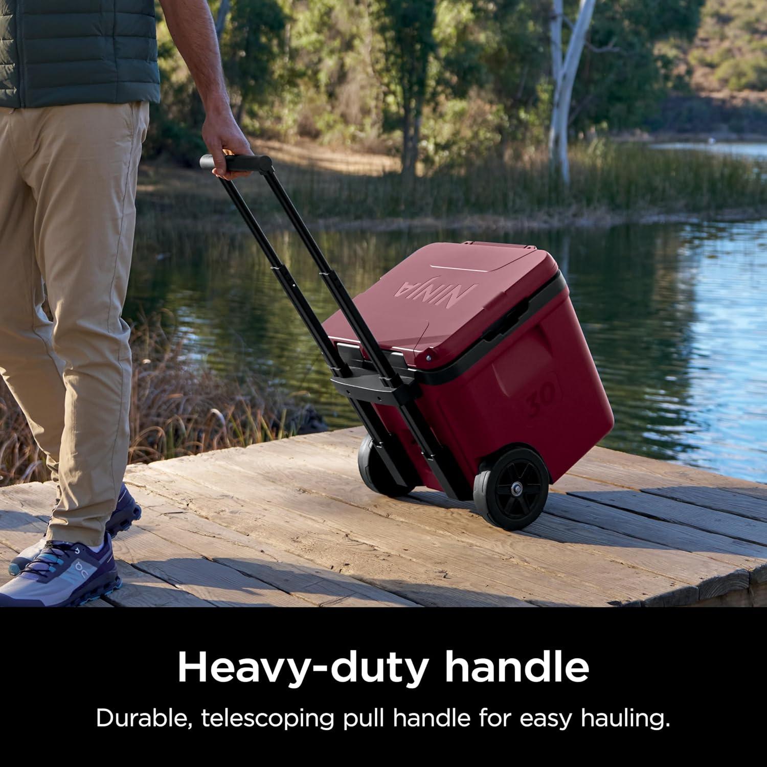 imageNinja Cooler FrostVault 45QT Cooler with Wheels Insulated with Temp Dry Storage Drawer Keeps Ice Cold for Days for The Beach Camping Picnics amp More Canyon Red FB245MRMerlot