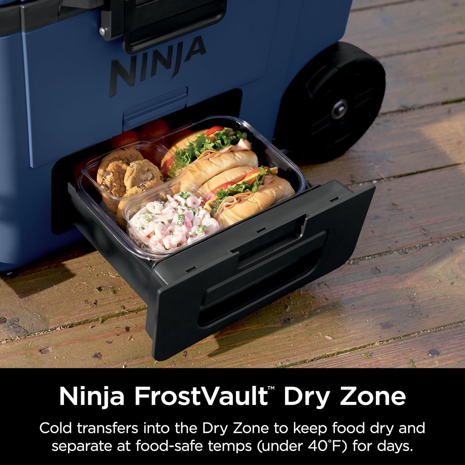 imageNinja Cooler FrostVault 45QT Cooler with Wheels Insulated with Temp Dry Storage Drawer Keeps Ice Cold for Days for The Beach Camping Picnics amp More Birch Beige FB245CSLakeshore Blue