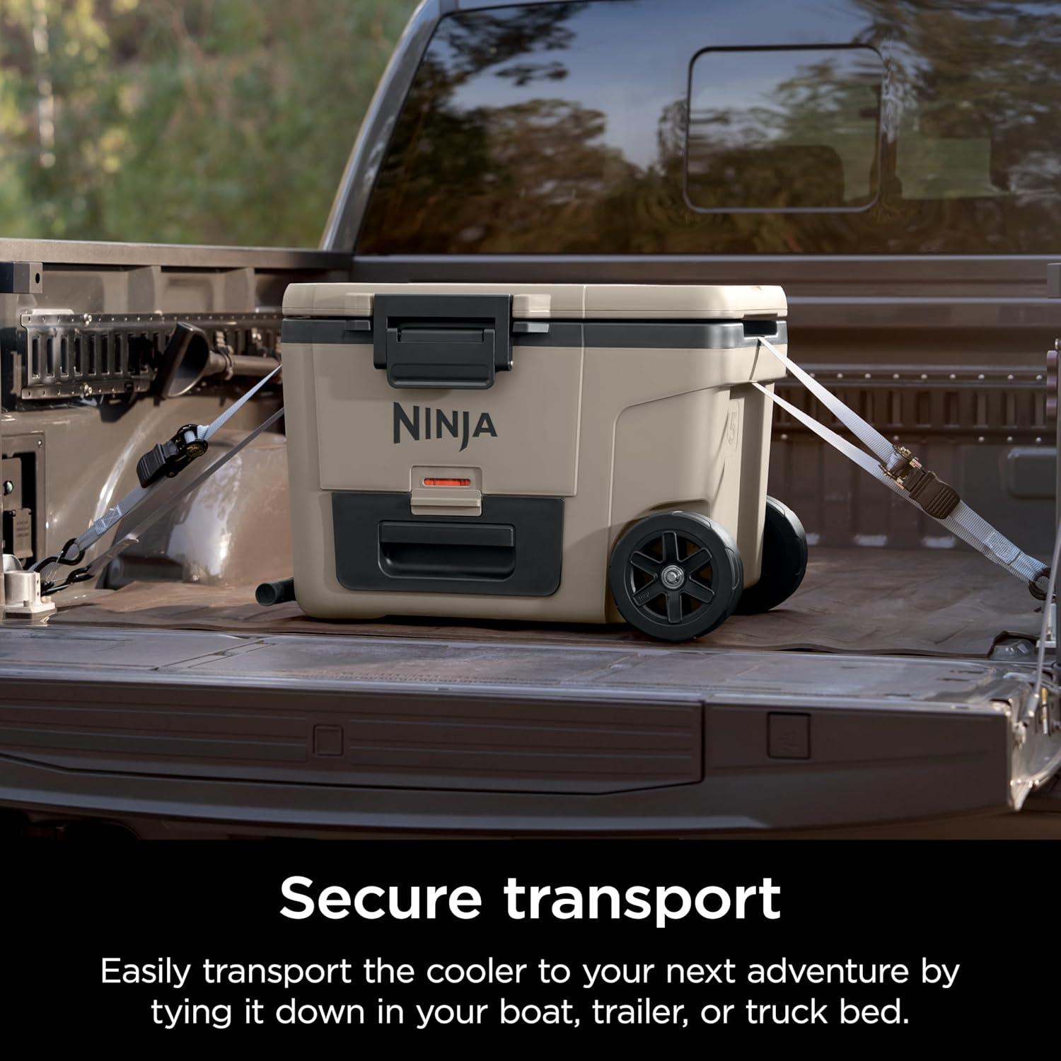 imageNinja Cooler FrostVault 45QT Cooler with Wheels Insulated with Temp Dry Storage Drawer Keeps Ice Cold for Days for The Beach Camping Picnics amp More Canyon Red FB245MRBirch Beige