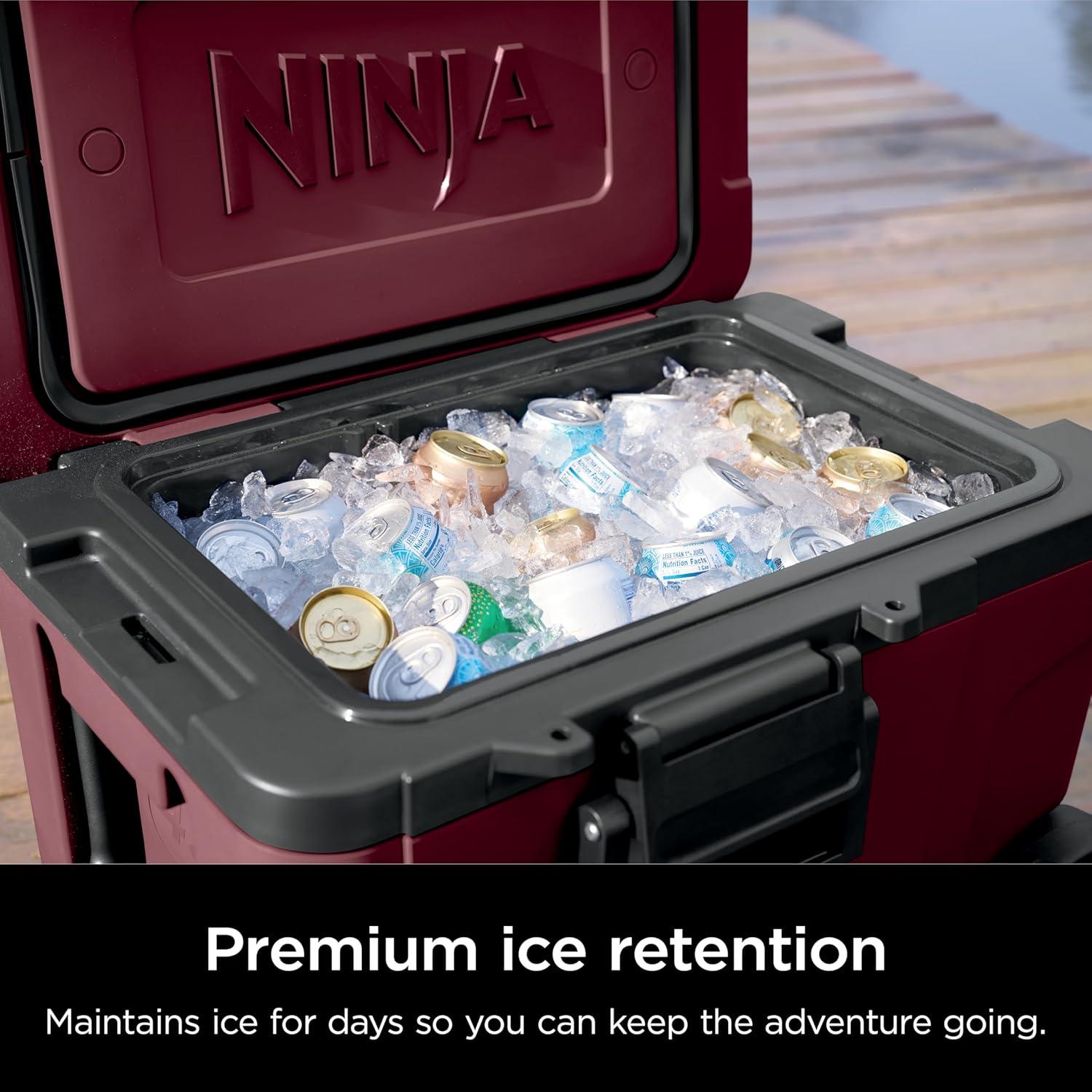 imageNinja Cooler FrostVault 45QT Cooler with Wheels Insulated with Temp Dry Storage Drawer Keeps Ice Cold for Days for The Beach Camping Picnics amp More Canyon Red FB245MRMerlot