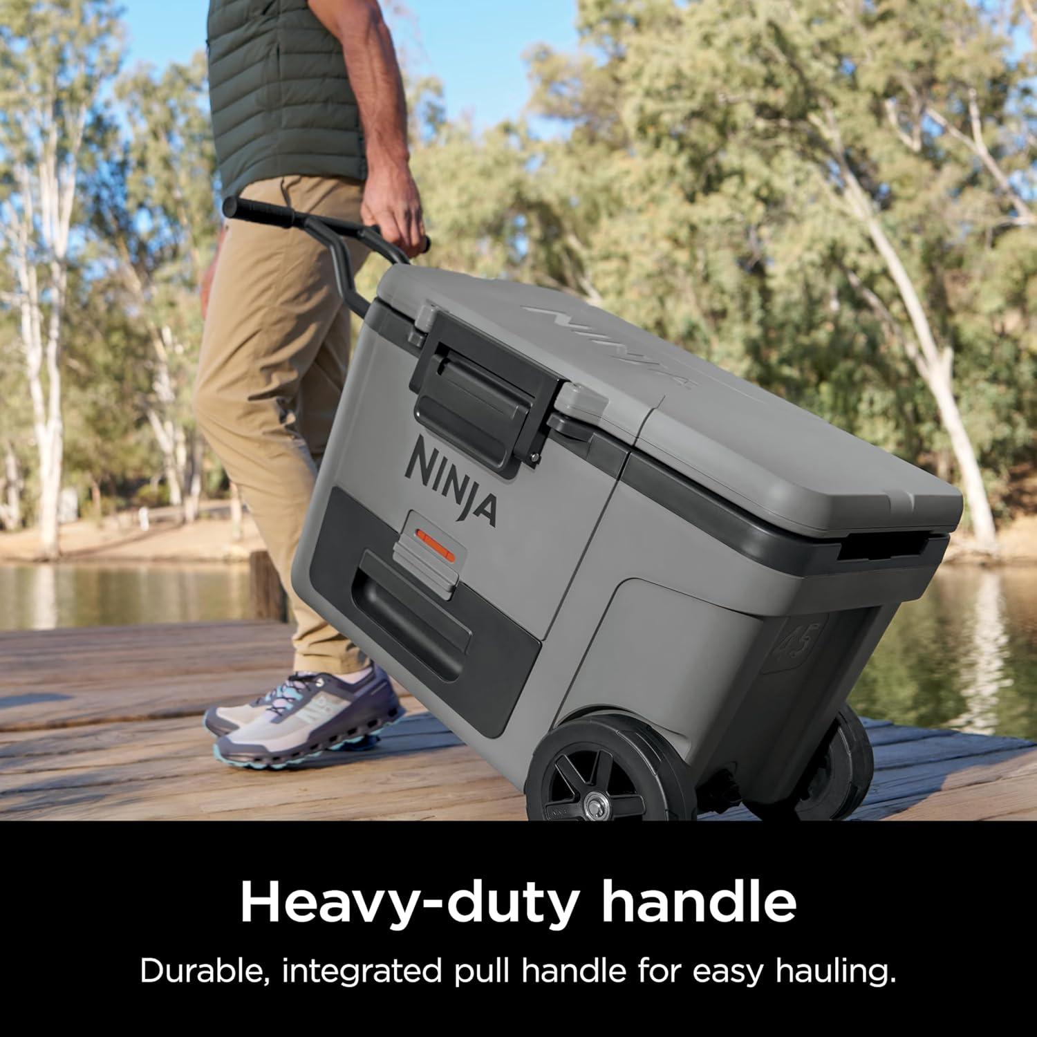 imageNinja Cooler FrostVault 45QT Cooler with Wheels Insulated with Temp Dry Storage Drawer Keeps Ice Cold for Days for The Beach Camping Picnics amp More Canyon Red FB245MRSlate Gray