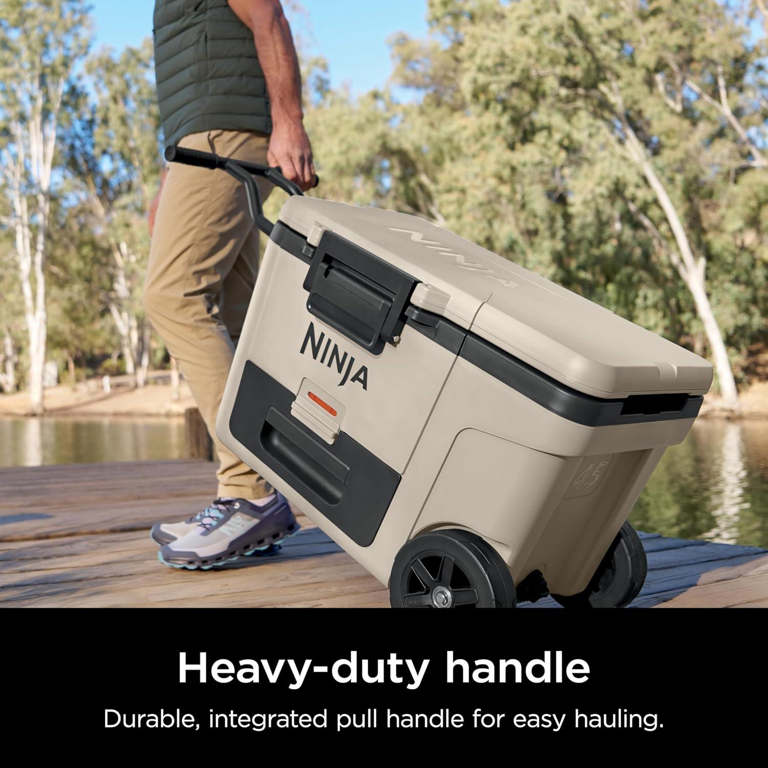 imageNinja Cooler FrostVault 45QT Cooler with Wheels Insulated with Temp Dry Storage Drawer Keeps Ice Cold for Days for The Beach Camping Picnics amp More Canyon Red FB245MRBirch Beige