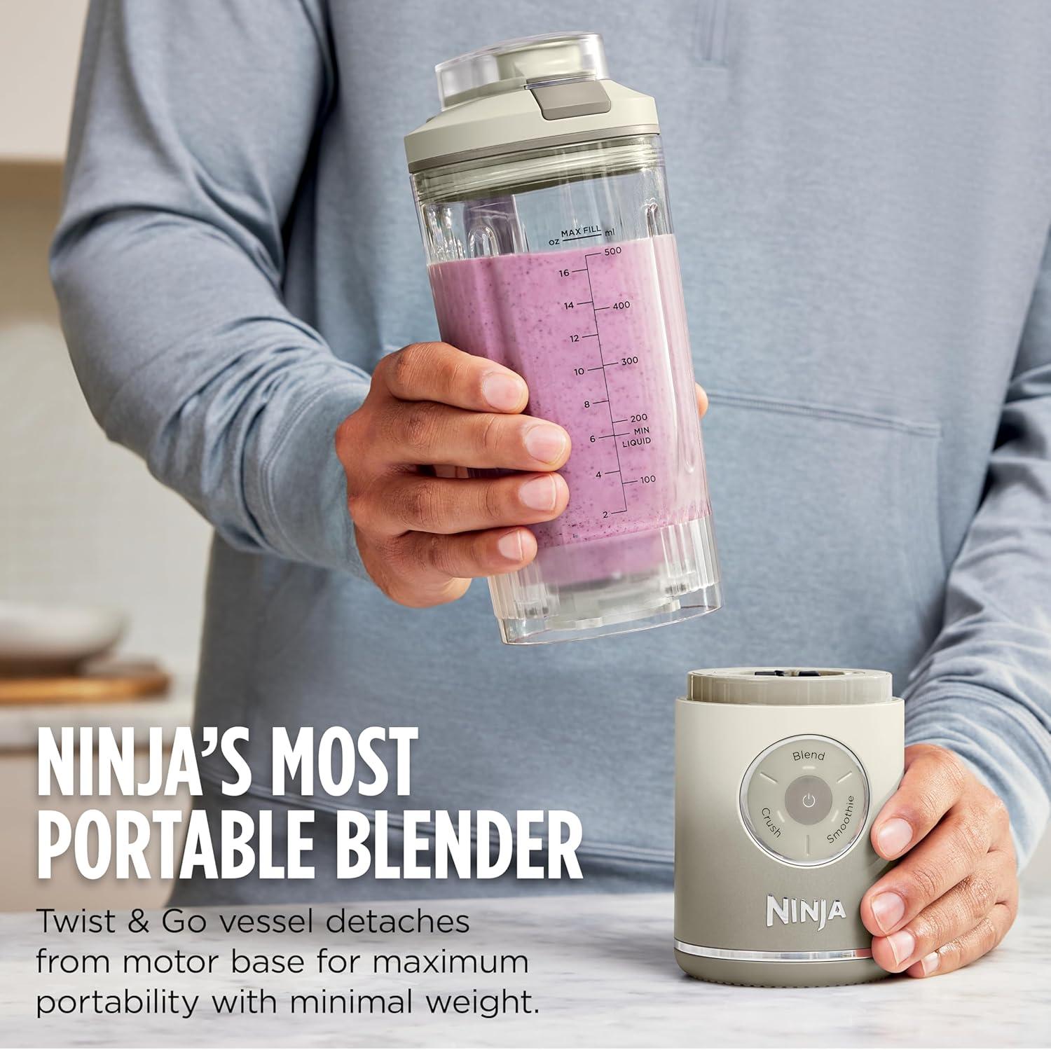 imageNinja Blast Max Portable amp Personal Blender Twist amp Go Smoothie Blend Ice Crush 3 Programs Cordless 22 oz removable Vessel Dishwasher Safe Leakproof Grey BC251GYPink