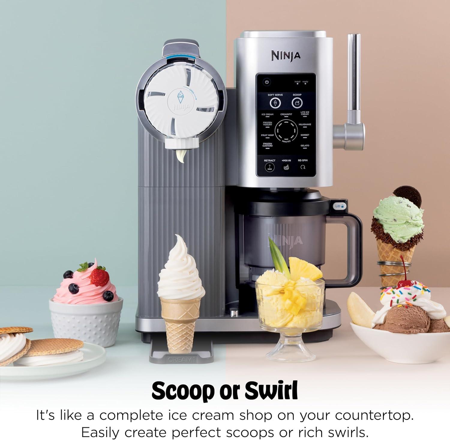 imageNinja CREAMi Scoop amp Swirl Ice Cream Maker Soft Serve Desserts Sorbet Milkshakes Frozen Yogurt and More 13in1 Programs Includes Handle and Two 16 oz 2in1 Pints NC701CREAMi Swirl