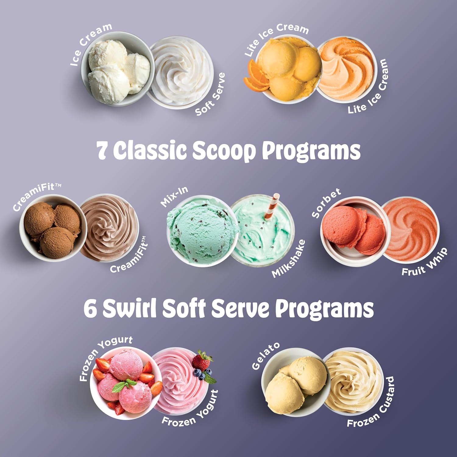 imageNinja CREAMi Scoop amp Swirl Ice Cream Maker Soft Serve Desserts Sorbet Milkshakes Frozen Yogurt and More 13in1 Programs Includes Handle and Two 16 oz 2in1 Pints NC701CREAMi Swirl