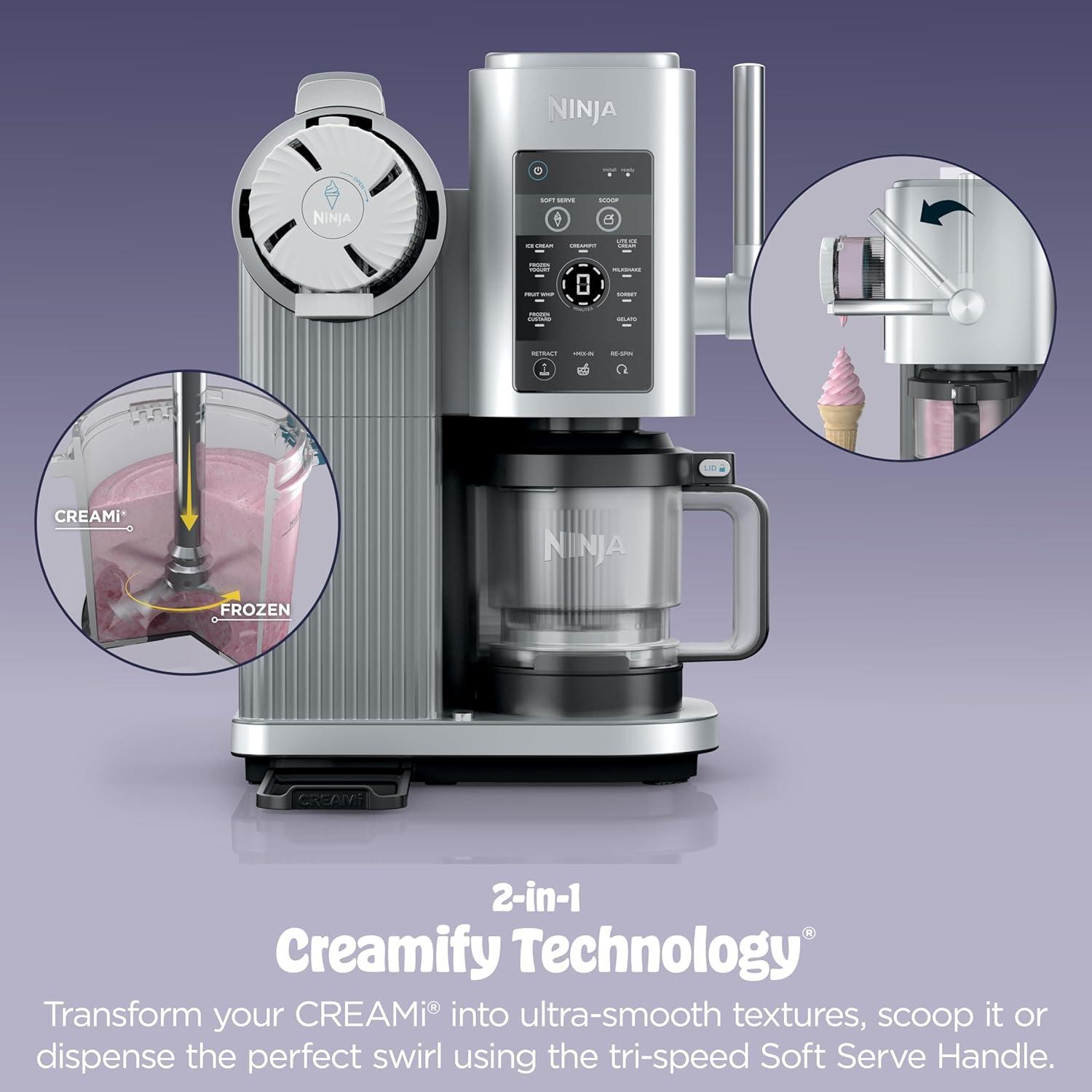 imageNinja CREAMi Scoop amp Swirl Ice Cream Maker Soft Serve Desserts Sorbet Milkshakes Frozen Yogurt and More 13in1 Programs Includes Handle and Two 16 oz 2in1 Pints NC701CREAMi Swirl