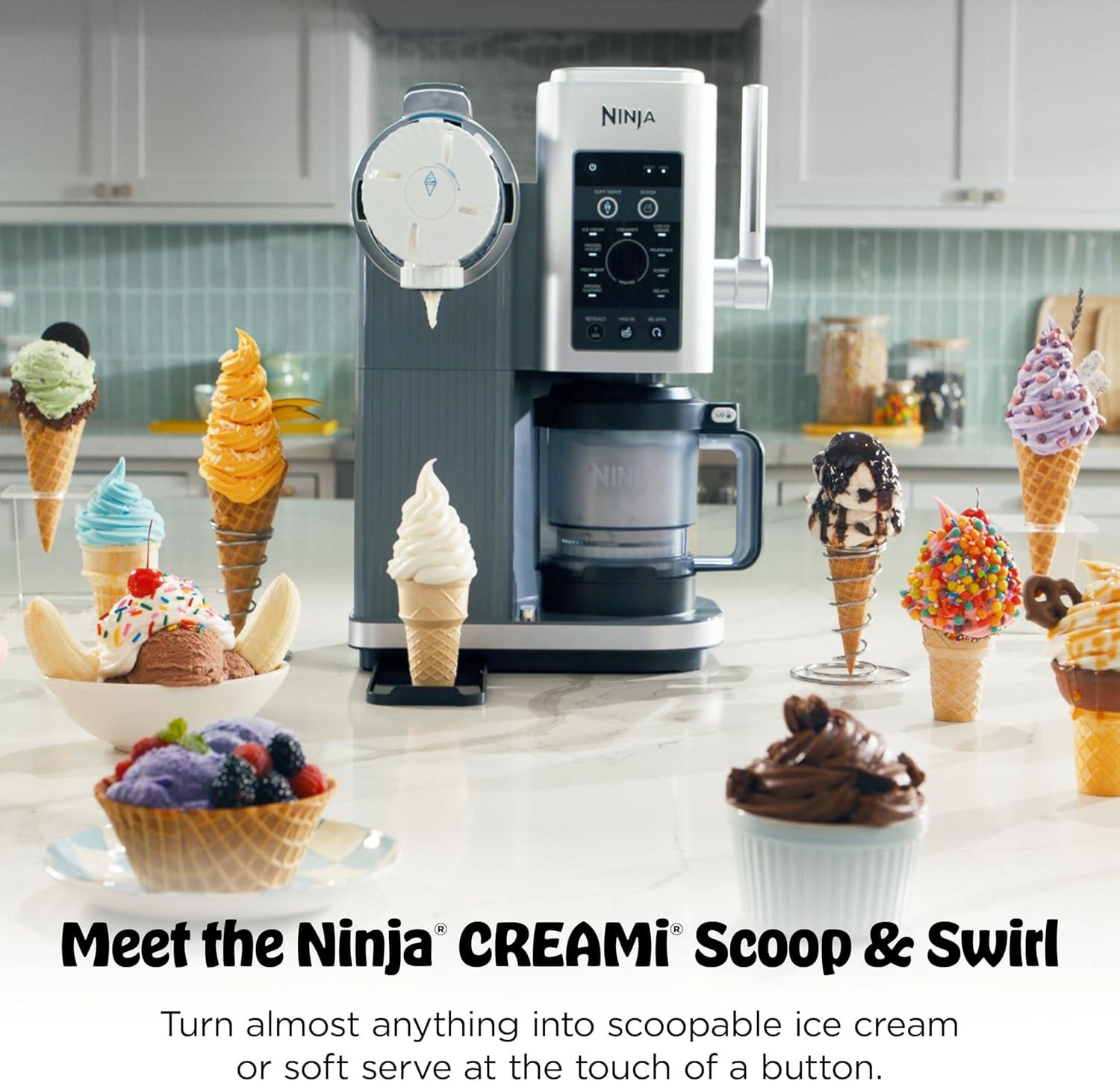 imageNinja CREAMi Scoop amp Swirl Ice Cream Maker Soft Serve Desserts Sorbet Milkshakes Frozen Yogurt and More 13in1 Programs Includes Handle and Two 16 oz 2in1 Pints NC701CREAMi Swirl