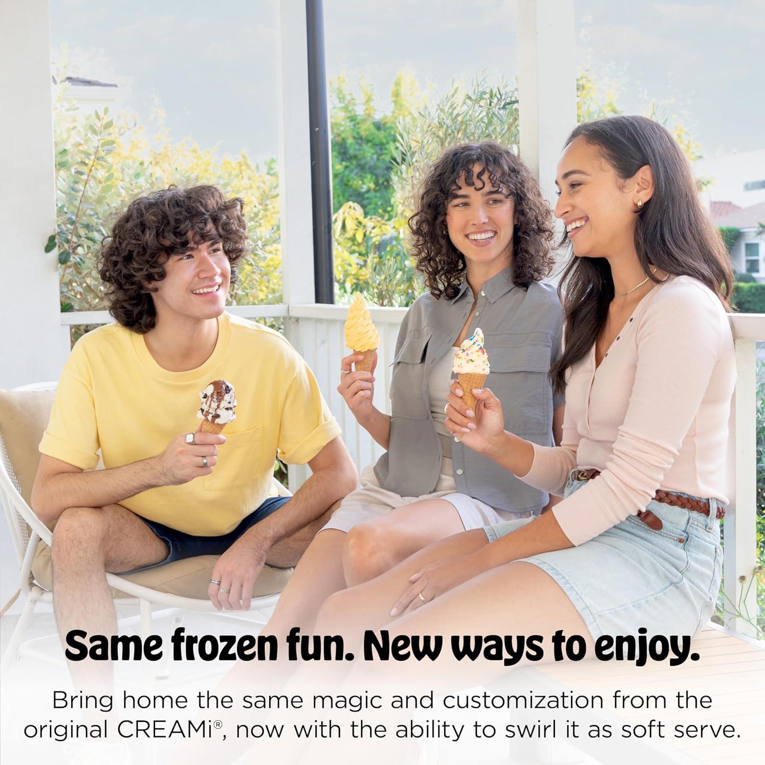 imageNinja CREAMi Scoop amp Swirl Ice Cream Maker Soft Serve Desserts Sorbet Milkshakes Frozen Yogurt and More 13in1 Programs Includes Handle and Two 16 oz 2in1 Pints NC701CREAMi Swirl