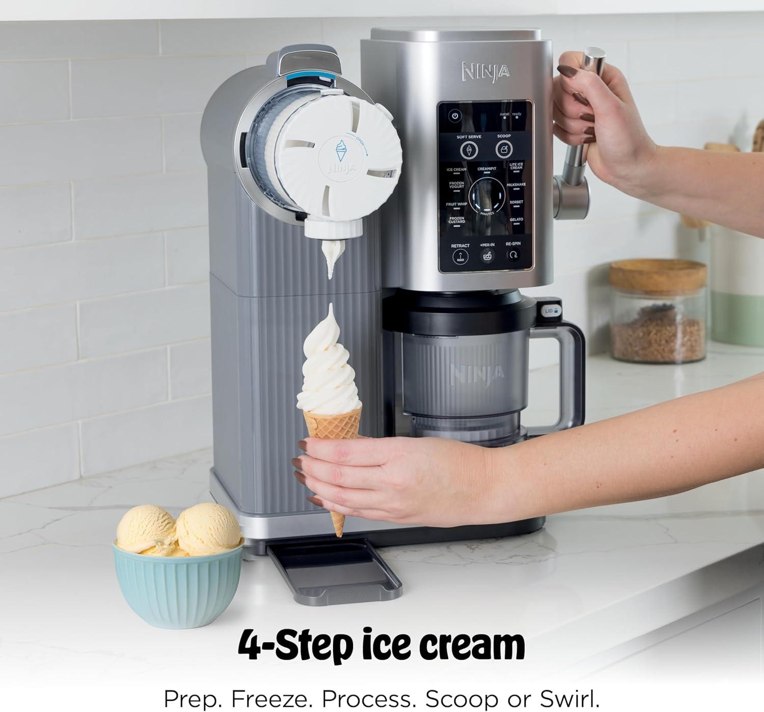 imageNinja CREAMi Scoop amp Swirl Ice Cream Maker Soft Serve Desserts Sorbet Milkshakes Frozen Yogurt and More 13in1 Programs Includes Handle and Two 16 oz 2in1 Pints NC701CREAMi Swirl