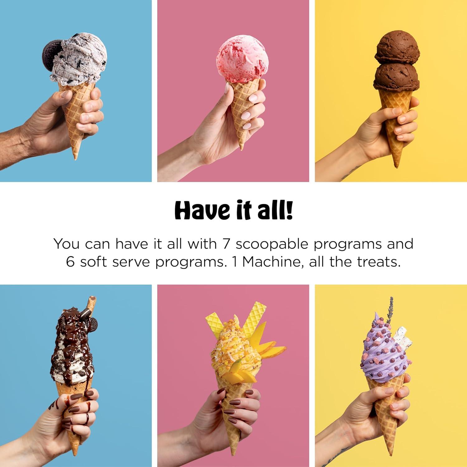 imageNinja CREAMi Scoop amp Swirl Ice Cream Maker Soft Serve Desserts Sorbet Milkshakes Frozen Yogurt and More 13in1 Programs Includes Handle and Two 16 oz 2in1 Pints NC701CREAMi Swirl