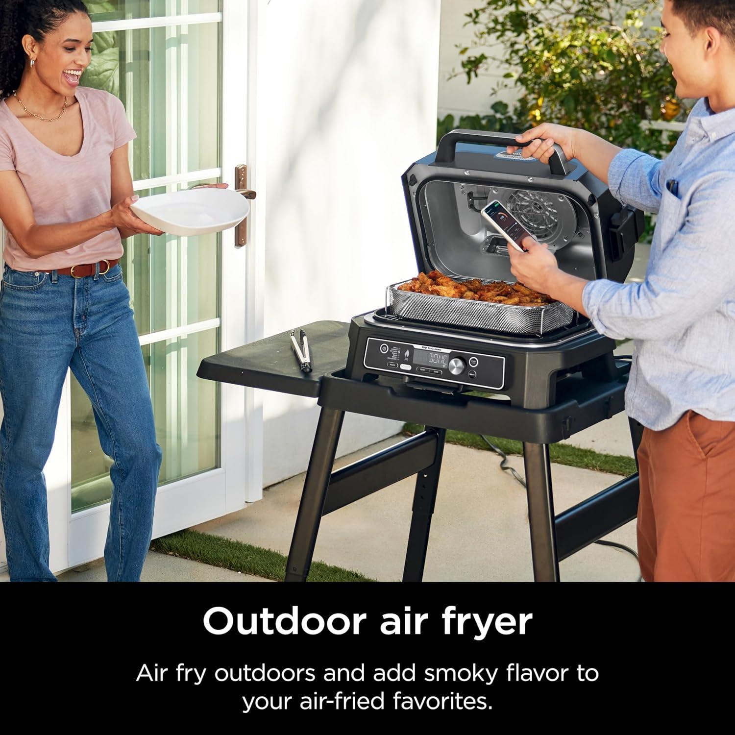 imageNinja OG951 Woodfire Pro Connect Premium XL Outdoor Grill amp Smoker Bluetooth App Enabled 7in1 Master Grill BBQ Smoker Outdoor Air Fryer Woodfire Technology 2 BuiltIn Thermometers BlackBlueXL GrillThermometerApp Connect