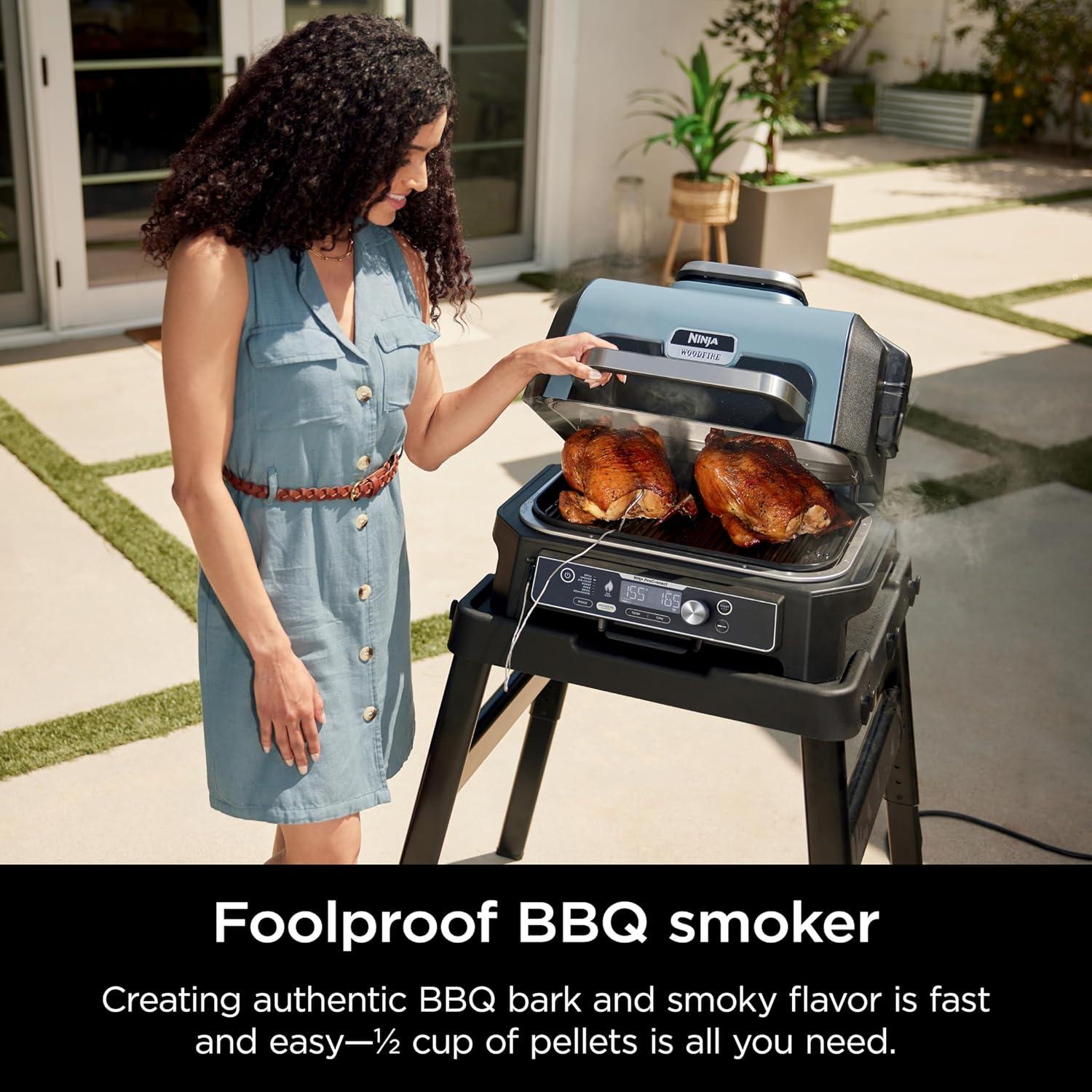 imageNinja OG951 Woodfire Pro Connect Premium XL Outdoor Grill amp Smoker Bluetooth App Enabled 7in1 Master Grill BBQ Smoker Outdoor Air Fryer Woodfire Technology 2 BuiltIn Thermometers BlackBlueXL GrillThermometerApp Connect