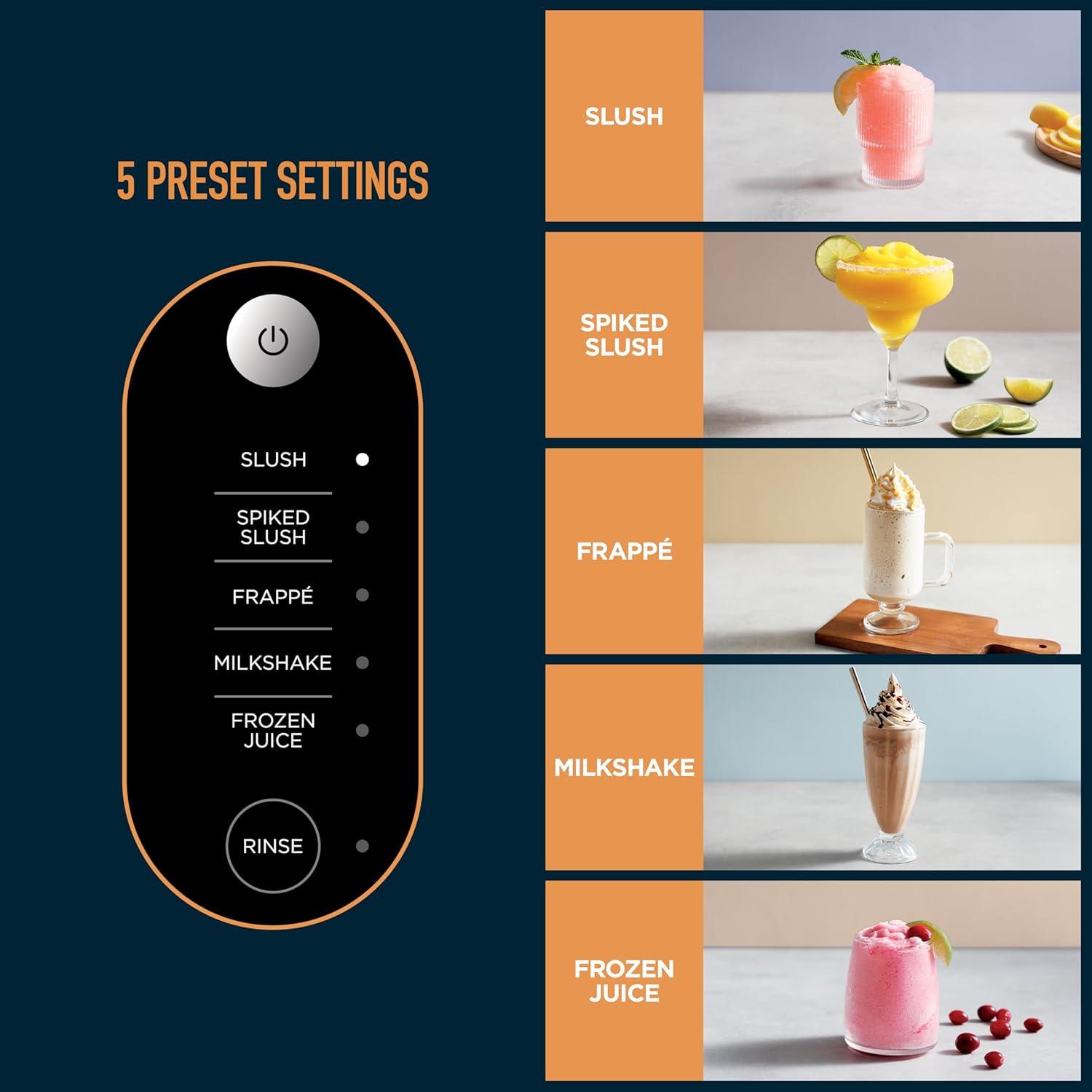 imageNinja SLUSHi with RapidChill Technology 88 oz Frozen Drink amp Slushie Machine 5 Preset Programs Margaritas Frapps and More Premium Accents Black FS301Orange Mango