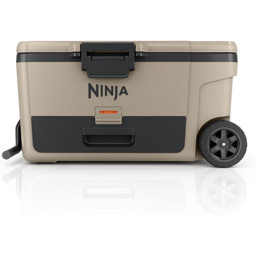 imageNinja Cooler FrostVault 45QT Cooler with Wheels Insulated with Temp Dry Storage Drawer Keeps Ice Cold for Days for The Beach Camping Picnics amp More Canyon Red FB245MRBirch Beige