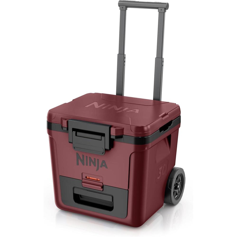 imageNinja Cooler FrostVault 45QT Cooler with Wheels Insulated with Temp Dry Storage Drawer Keeps Ice Cold for Days for The Beach Camping Picnics amp More Canyon Red FB245MRMerlot