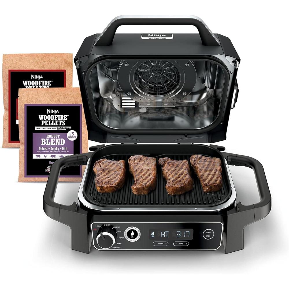 imageNinja  Woodfire Series  7in1 Grill BBQ Roast Air Fry Dehydrate Broil Smoke  Portable amp Weather Resistant  Cook Up To 6 Steaks amp 30 Hot Dogs  Woodfire Pellets included  OG7017in1 Grill
