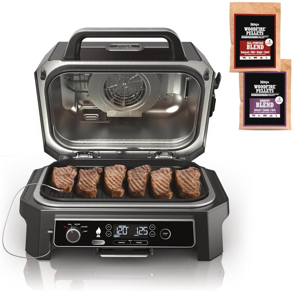 imageNinja OG951 Woodfire Pro Connect Premium XL Outdoor Grill amp Smoker Bluetooth App Enabled 7in1 Master Grill BBQ Smoker Outdoor Air Fryer Woodfire Technology 2 BuiltIn Thermometers BlackBlueXL GrillThermometer