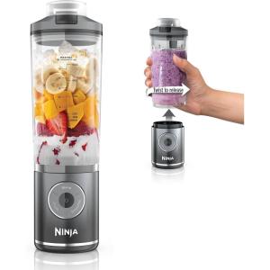Ninja Blast Max, Portable & Personal Blender + Twist & Go, Smoothie, Blend, Ice Crush, 3 Programs, Cordless, 22 oz removable Vessel, Dishwasher Safe, Leakproof, Grey, BC251GY(Gray)